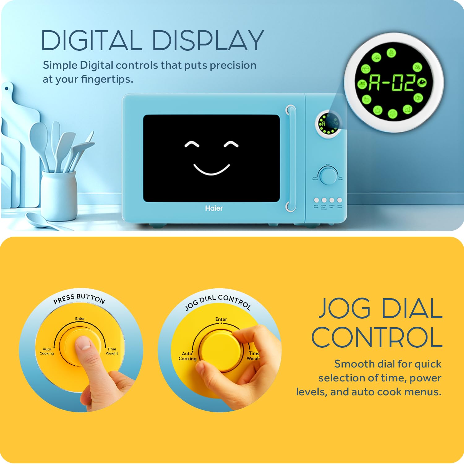 Haier Vogue 20L Blueberry Solo Microwave Oven with Auto Cook Menus I Digital Display