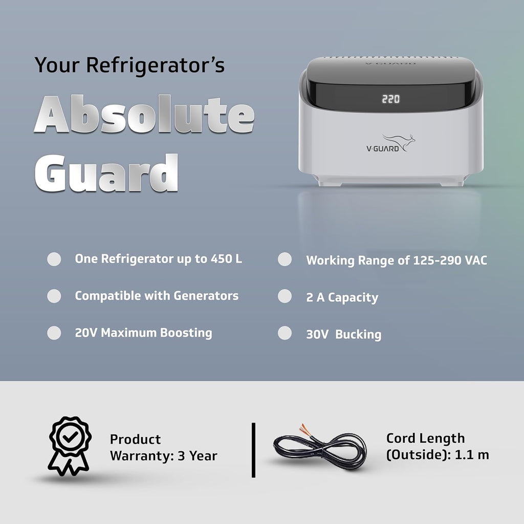 V-Guard Trossia 450 DG Stabilizer for Refrigerator up to 450 Litre | Advance Overheat Protection | 2 A Capacity | Digital Display | 3 Year Warranty by V-Guard | Grey (Working Range:125-290 VAC)