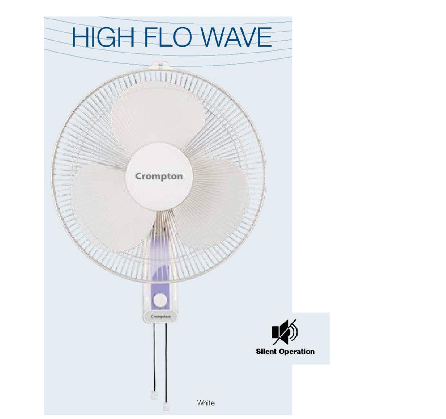 Crompton High Flo Waveplus wall mount fan-KD white