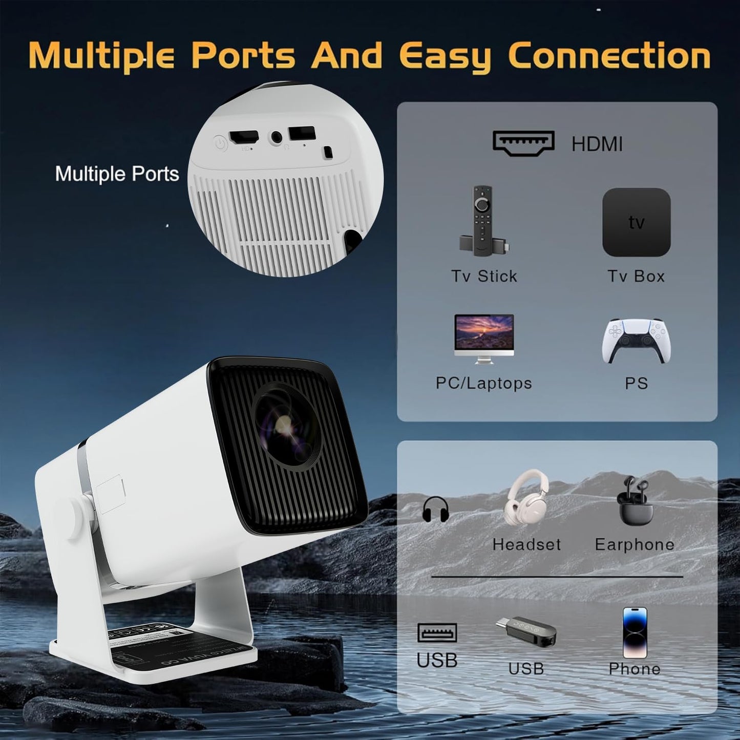 WZATCO Yuva Go Plus, Full HD 1080p Native, Android 13.0 Smart Home Projector 4k Ultra HD, Rotatable Design, Auto & 4D Keystone with Netflix, Prime etc, WiFi 6 & BT, Screen Mirroring, ARC, White