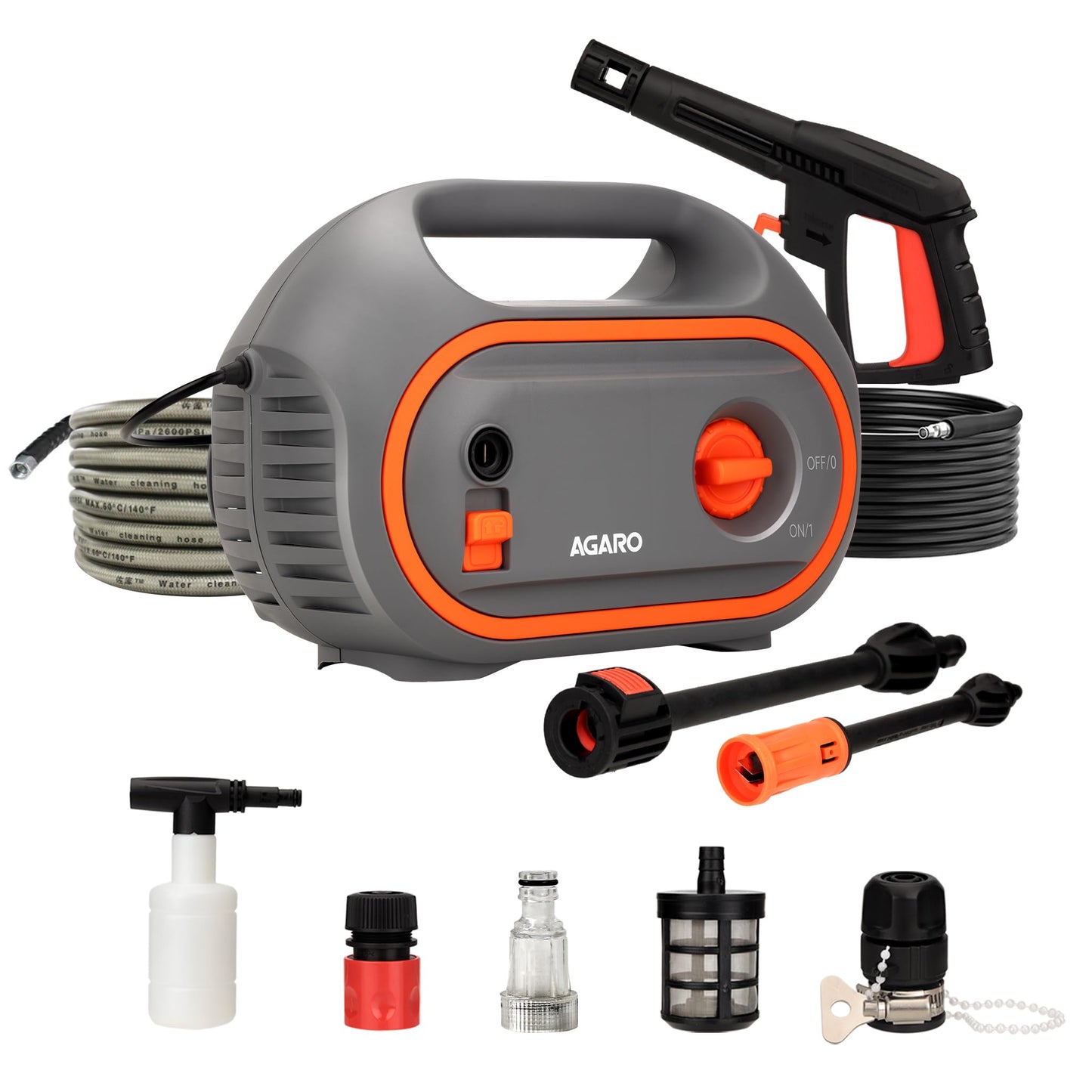 AGARO Supreme High Pressure Washer, Car Washer, 1800 Watts Motor, 120 Bars, 6.5L/Min Flow Rate, 8 Meters Outlet Hose, Portable, Car, Bike & Home Cleaning, Black and Orange