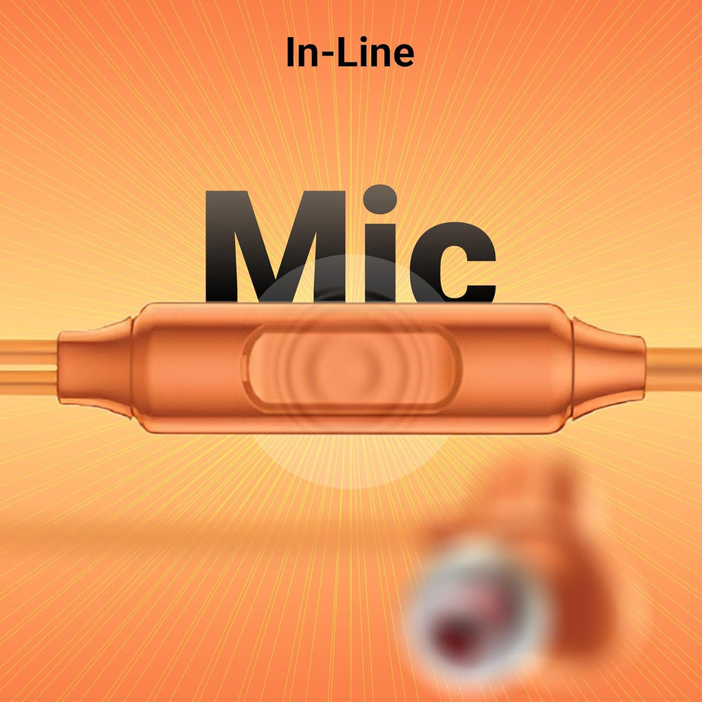 ZEBRONICS Buds 50, 3.5mm, in-Ear, Wired Earphones, in-Line MIC, 10mm Neodymium Bass Drivers, 1.2m Soft Silicon Cable, Magnetic Earbuds, Compatible with Mobile | Tablet | Laptop (Orange)