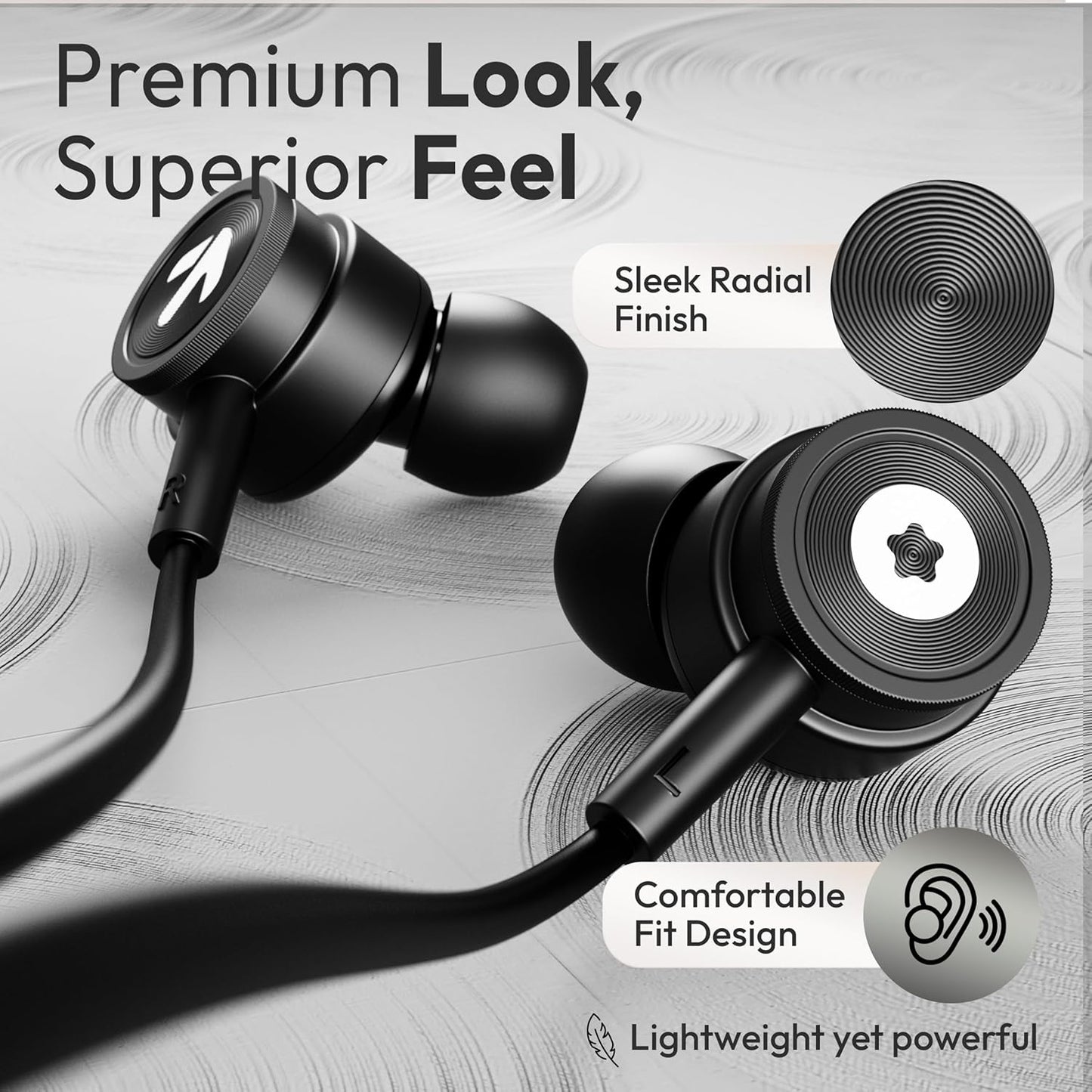 Boult XO Black Wired Earphones with 3.5mm Jack, Extra Bass, 10mm Dynamic Driver, Inline Control, IPX5 Water Resistant, HD Mic, Radial Finish, Earphones Wired Headphones with Mic Earphone