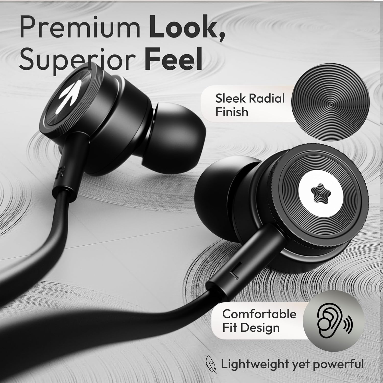 Boult XO Black Wired Earphones with 3.5mm Jack, Extra Bass, 10mm Dynamic Driver, Inline Control, IPX5 Water Resistant, HD Mic, Radial Finish, Earphones Wired Headphones with Mic Earphone