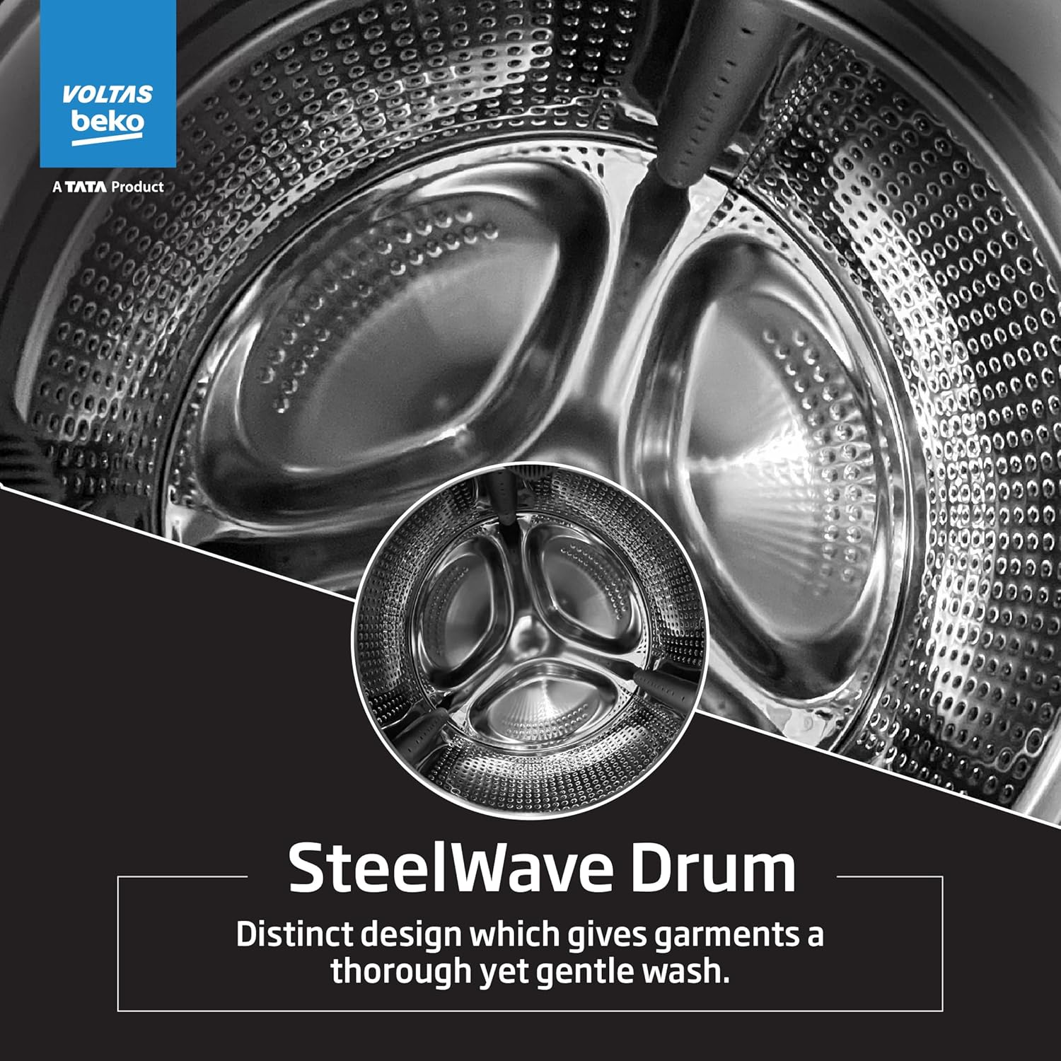 Voltas Beko, A Tata Product 8 Kg 5 Star Inverter Quick wash Fully-Automatic Front Loading Washing Machine (WFL8012B7JVBKA/AXV, Anthracite, In buit Heater/Hygiene steam)