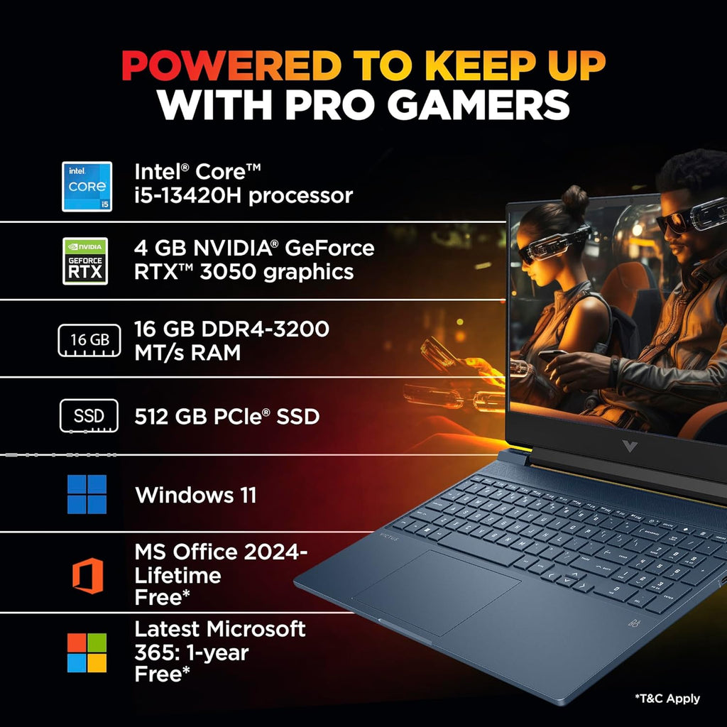 HP Smartchoice Victus, 13th Gen Intel Core i5-13420H Processor, 4GB RTX 3050, Upgrade(Upto 32GB) 16GB DDR4, 512GB SSD, FHD, 144Hz, IPS, 15.6’’/39.6cm, Win11, Office24, Blue, 2.29kg, fa2190TX Laptop