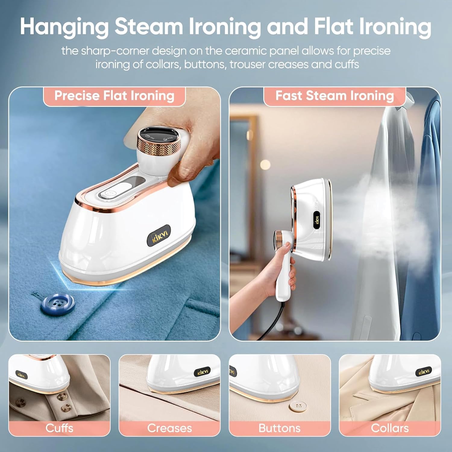 Iron for clothes, Steamer for Clothes & Iron 2in1,Steam Iron for Travel Ironing foldable steamer cloth dryer,portable handheld garment drying,1200W Travel Steam Iron,5 Modes LCD,180ml for 20 Min Steam