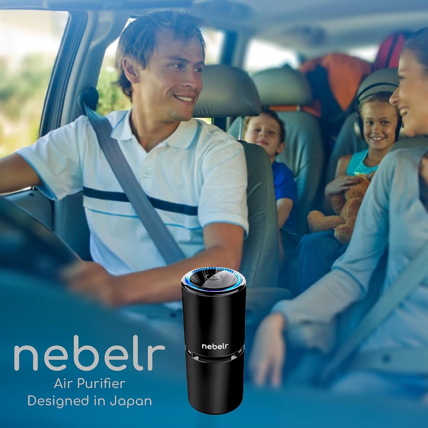 Nebelr Car Air Purifier Ionizer - Premium - Zero Filter - Alluminium - 10 Million Negative Ions - Kills 99.9% Viruses - Removes Dust - Portable - Designed in Japan - 2025 - USB C - with Car Charger