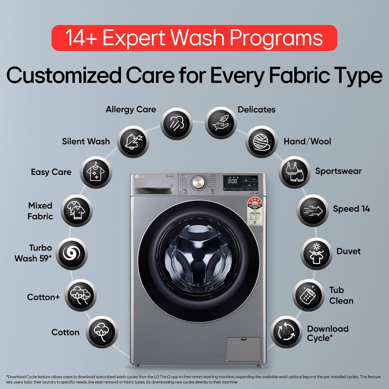 LG 9 Kg, 5 Star, AI Direct Drive Technology, Wi-Fi, Steam+ with Wrinkle Care, Fully Automatic Front-Loading Washing Machine (FHP1209Z7P, Intelligent & Convenient Fabric Care, Allergy Care, Platinum)