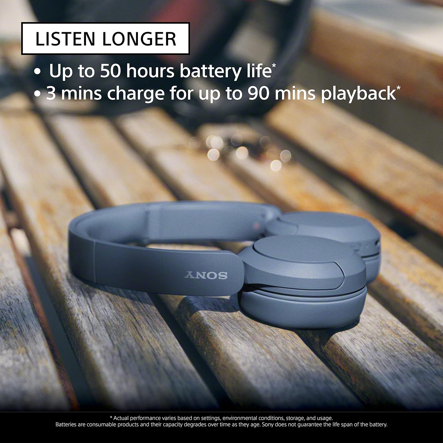 Sony WH-CH520 Wireless Bluetooth Headphones On Ear with Mic, Up to 50Hrs Battery, Quick Charge, DSEE Upscale, Multipoint Connectivity, Voice Assistant, Customized EQ-Blue