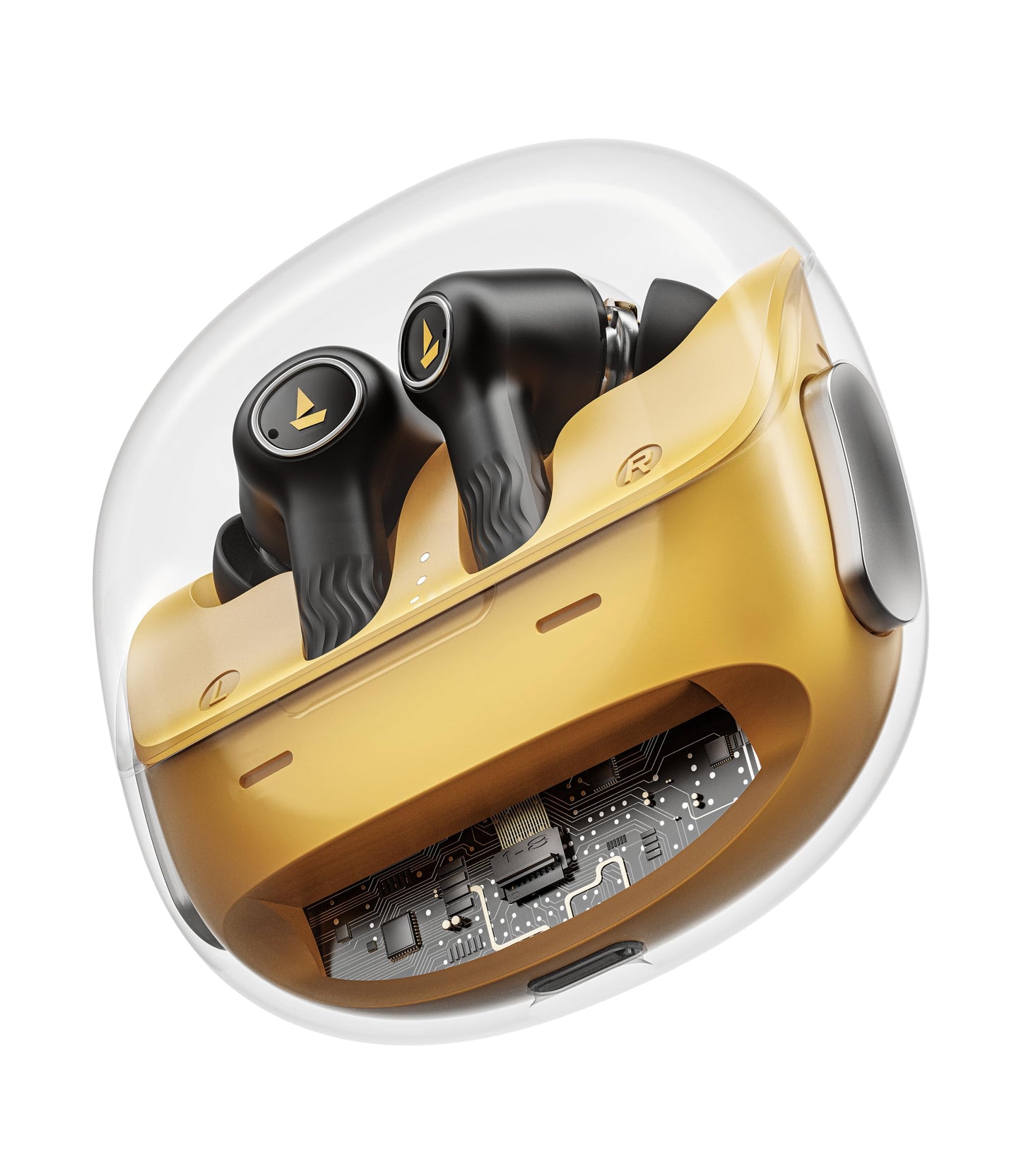 boAt Nirvana Crystl (2025 Launch), Transparent Case,Spatial Audio, ANC(~32dB), 100Hrs Battery,4Mics ENx,App Support, Bluetooth Earbuds, TWS Ear Buds Wireless Earphones with mic (Quantum Black)