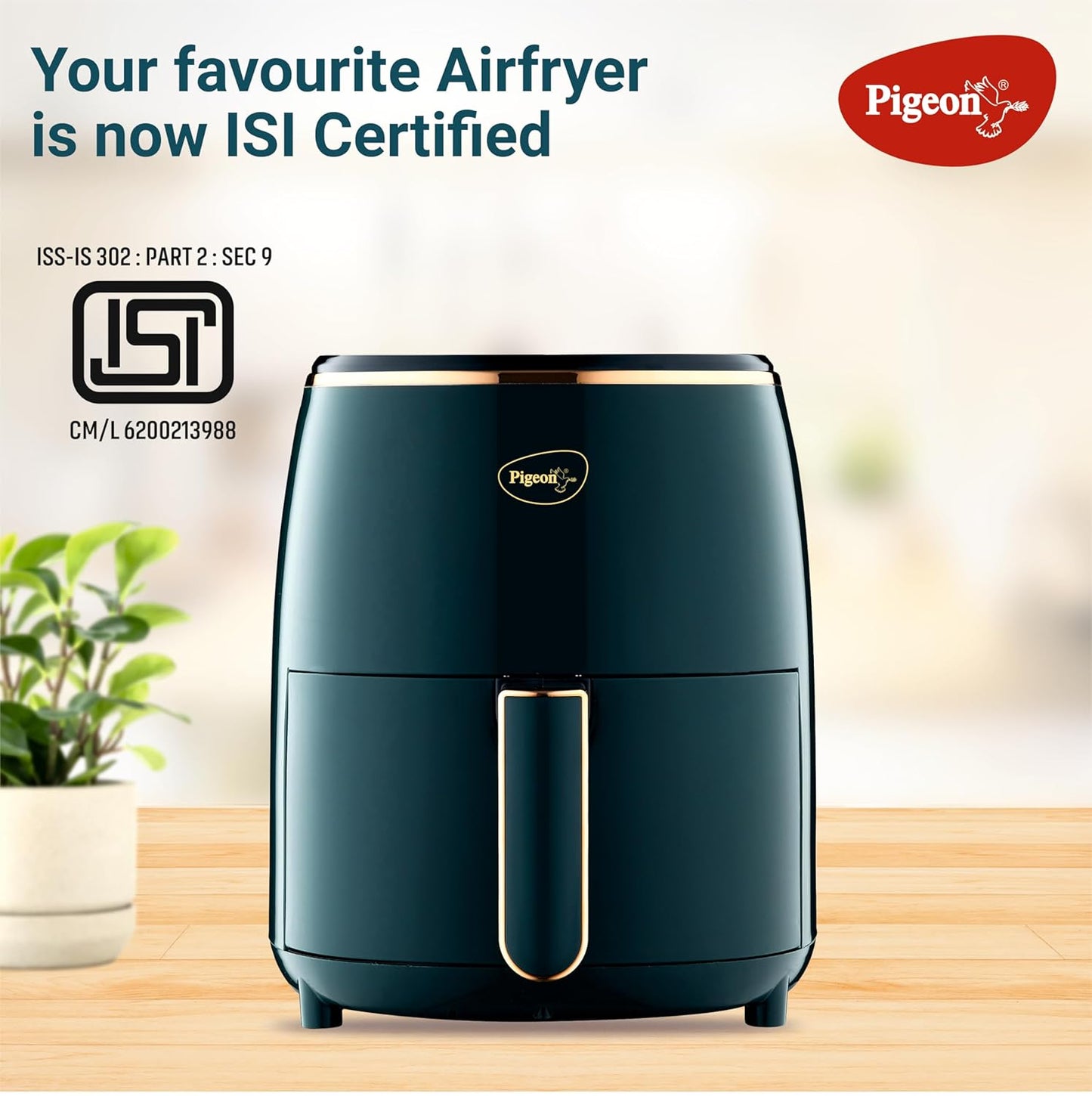 Pigeon Healthifry Digital Air Fryer, 360° High Speed Air Circulation Technology 1200 W with Non-Stick 4.2 L Basket - Green