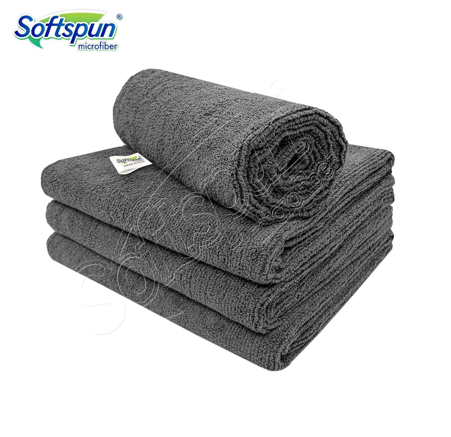 SOFTSPUN Microfiber Cloth - 4 pcs - 40x40 cms - 340 GSM Grey! Thick Lint & Streak-Free Multipurpose Cloths - Automotive Microfibre Towels for Car Bike Cleaning Polishing Washing & Detailing.