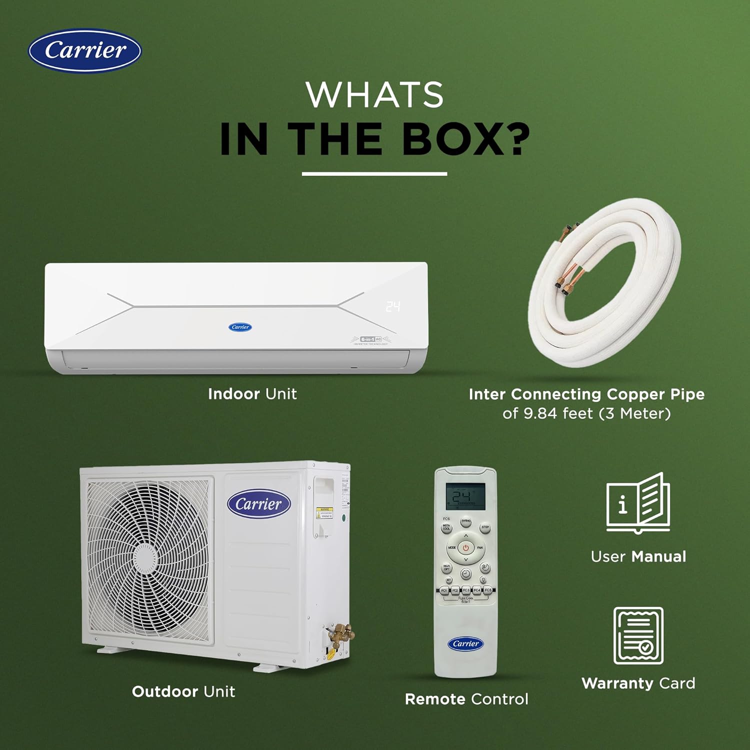 Carrier 1.5 Ton 3 Star Wi-Fi Smart Flexicool Inverter Split AC (Copper, Convertible 6-in-1 Cooling,Smart Energy Display, HD & PM 2.5 Filter, ESTER EDGE FXi (Wi-Fi), CAI18EE3R35W0,White)