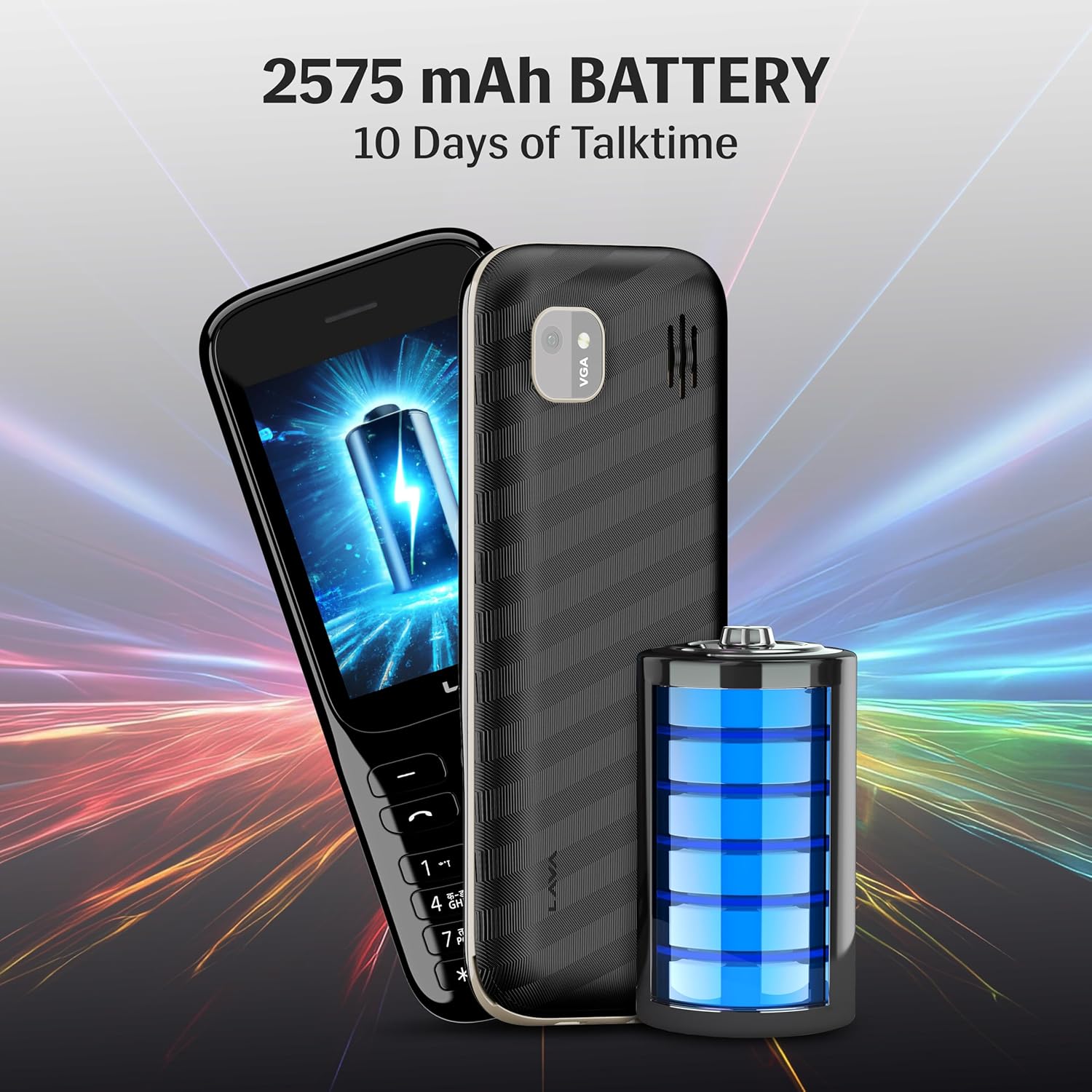 Lava Gem 2025 Dual Sim Keypad Phone (2.8" Display, Camera & Flash) | 2575mAh Smart AI Powerful Battery | Wireless FM & Recording | Stereo Speakers | Call Recording (Black Gold)