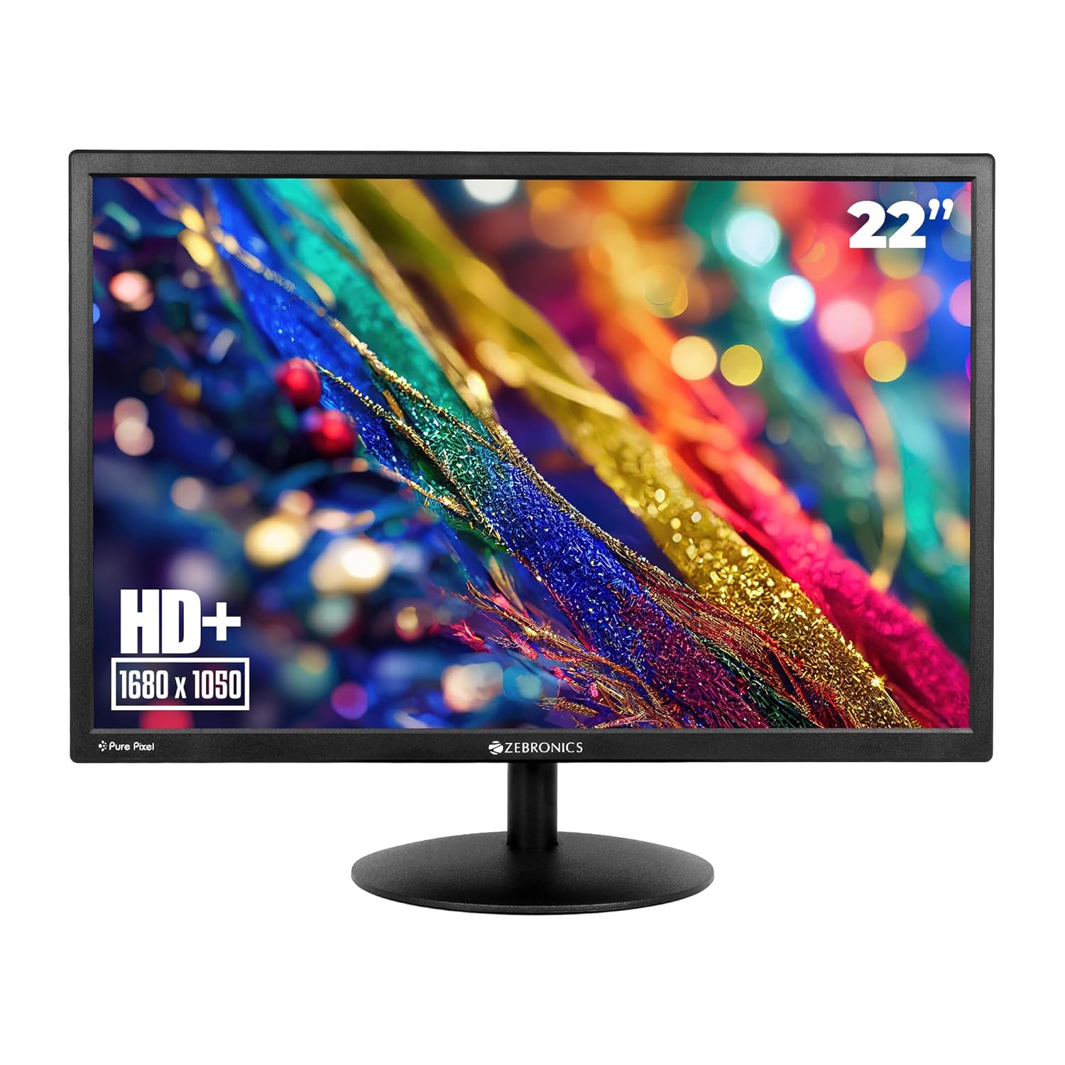Zebronics EA122 LED Monitor with HD+ 1680x1050, 2000000:1 Contrast Ratio (Dynamic), 250cd/m² Brightness (max), Wall Mountable, Dual Input HDMI & VGA, 16:10 Aspect Ratio, 16.7M Colors