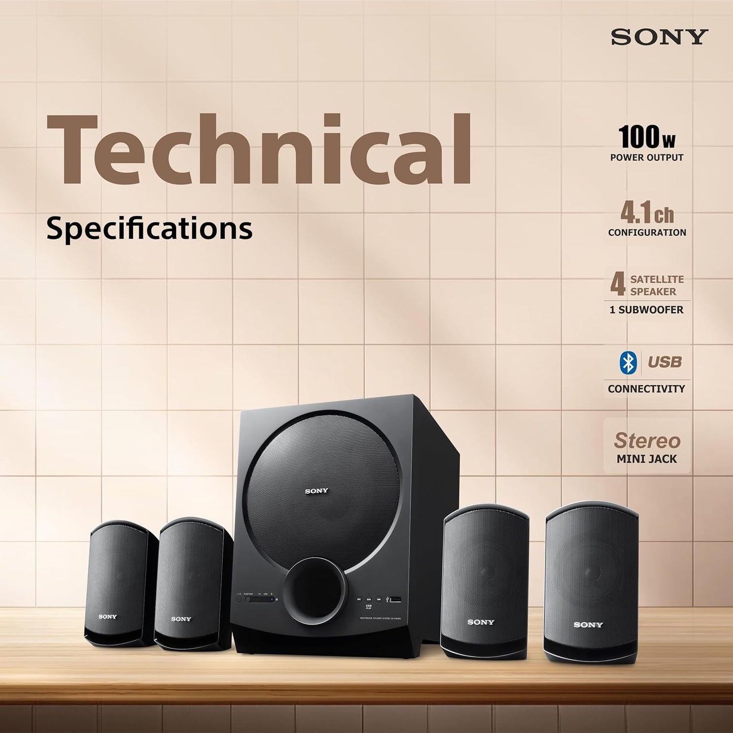 Sony SA-D40M2 All in One 4.1ch Home Theatre System with 100W Power Output and Powerful Subwoofer – Black