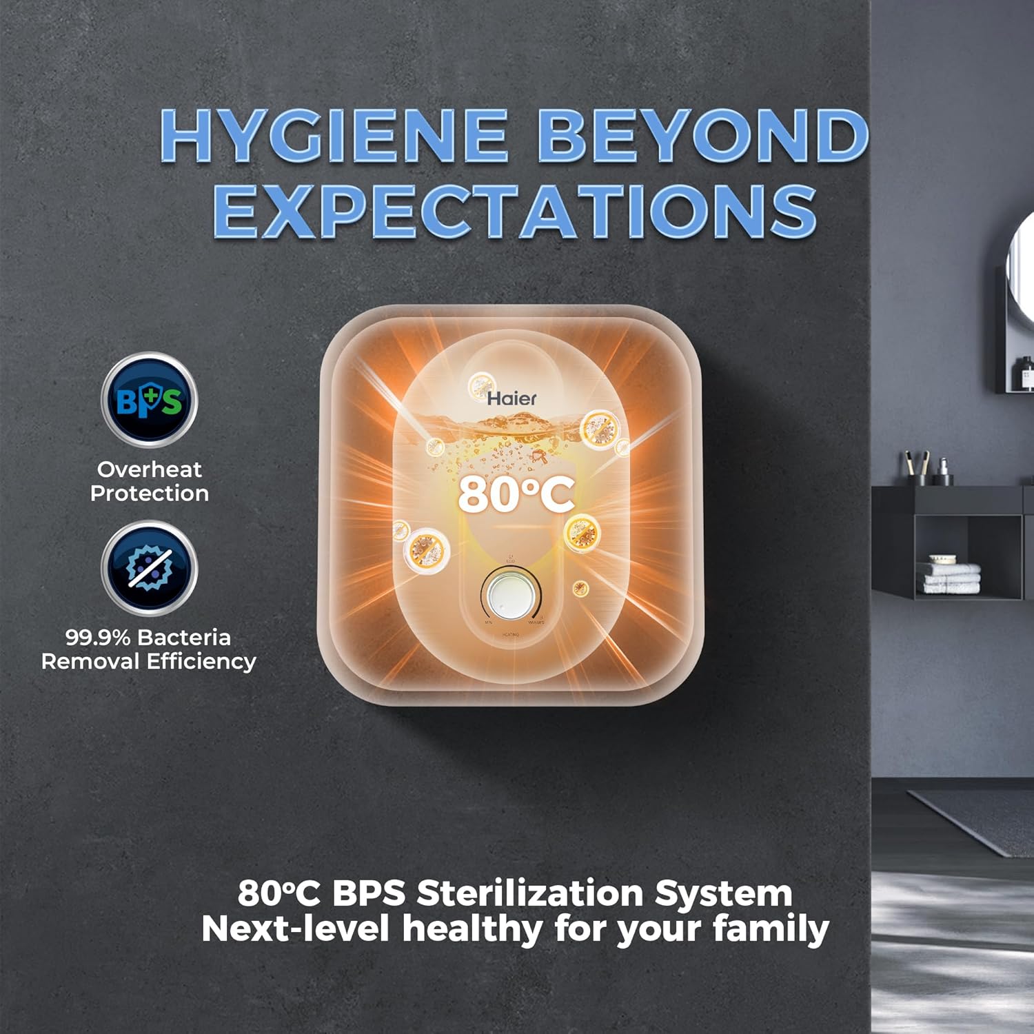 Haier (ES25V-EC-S1) Electric Storage 25 Litre Vertical Shock Proof, ABS Body, anti corrosion UMC tank,(White),BPS technology, Super Fast heating, Warranty-7 Years