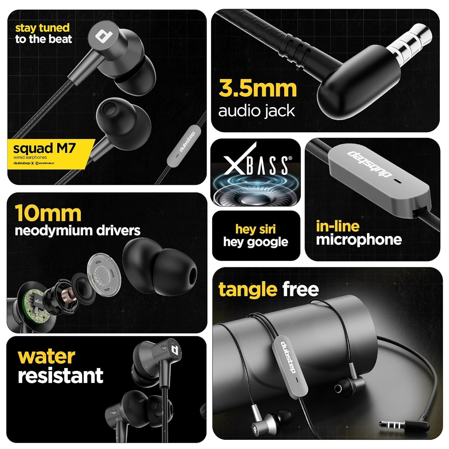 Dubstep Squad M7 with X-Bass Technology, 10mm Dynamic Drivers, Mobile/Laptop Compatible, 3.5 mm Audio Jack, in-Ear Wired Headphones with Mic - Grey