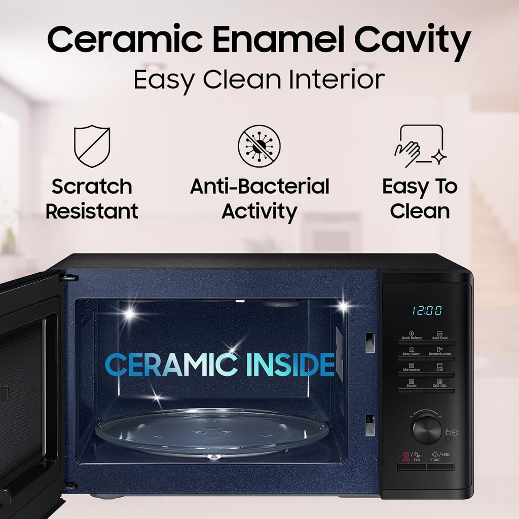 Samsung 23 L Grill Microwave Oven (MG23A3515AK/TL, Black, Various Auto Cook Programs, Keep Warm, Quick Defrost, LED Display, Ceramic Enamel Cavity, Wire Rack with 10 year warranty)