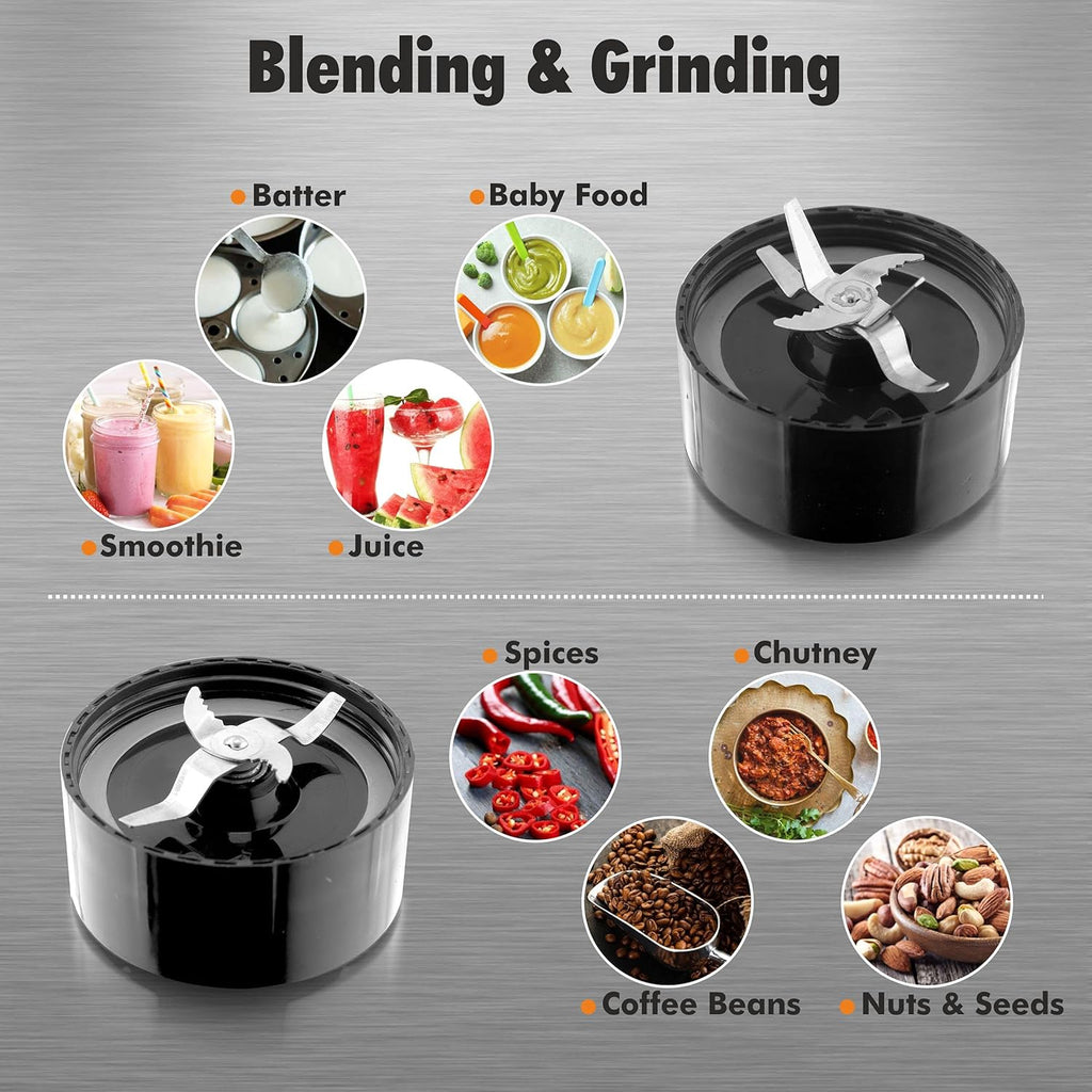Cookwell Bullet Mixer Grinder (5 Jars, 3 Blades, Silver) - Copper, 600 Watts - 2 Year Warranty