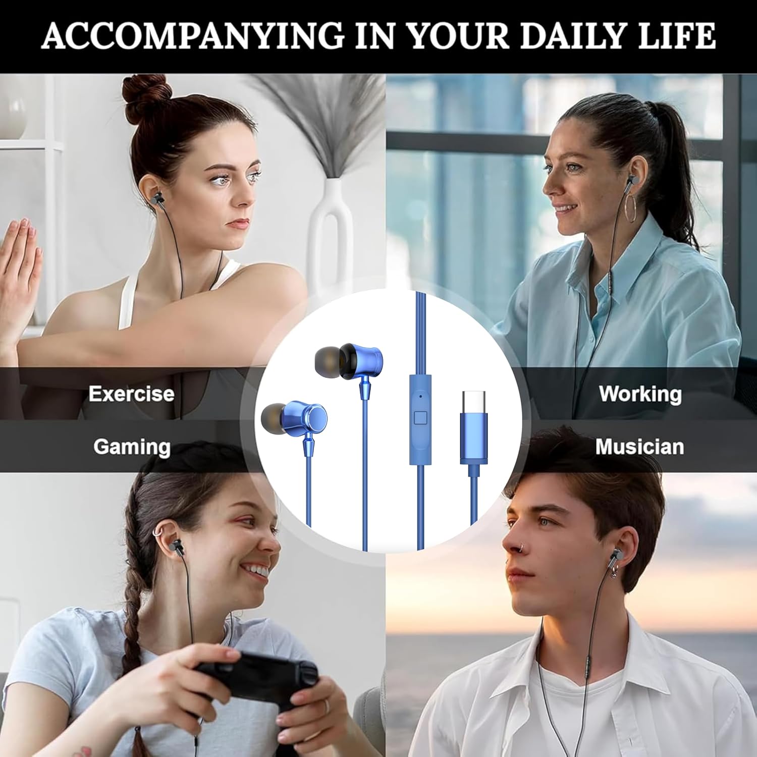 GEARZTOUCH OASI'S inEar TypeC Earphone, in-Line Volume Controller & Powerful HD Mic, Clear Sound, Noise Isolation Compatible with Oneplus, Samsung, Oppo, Vivo, Redmi Having only TypeC Port (Blue)