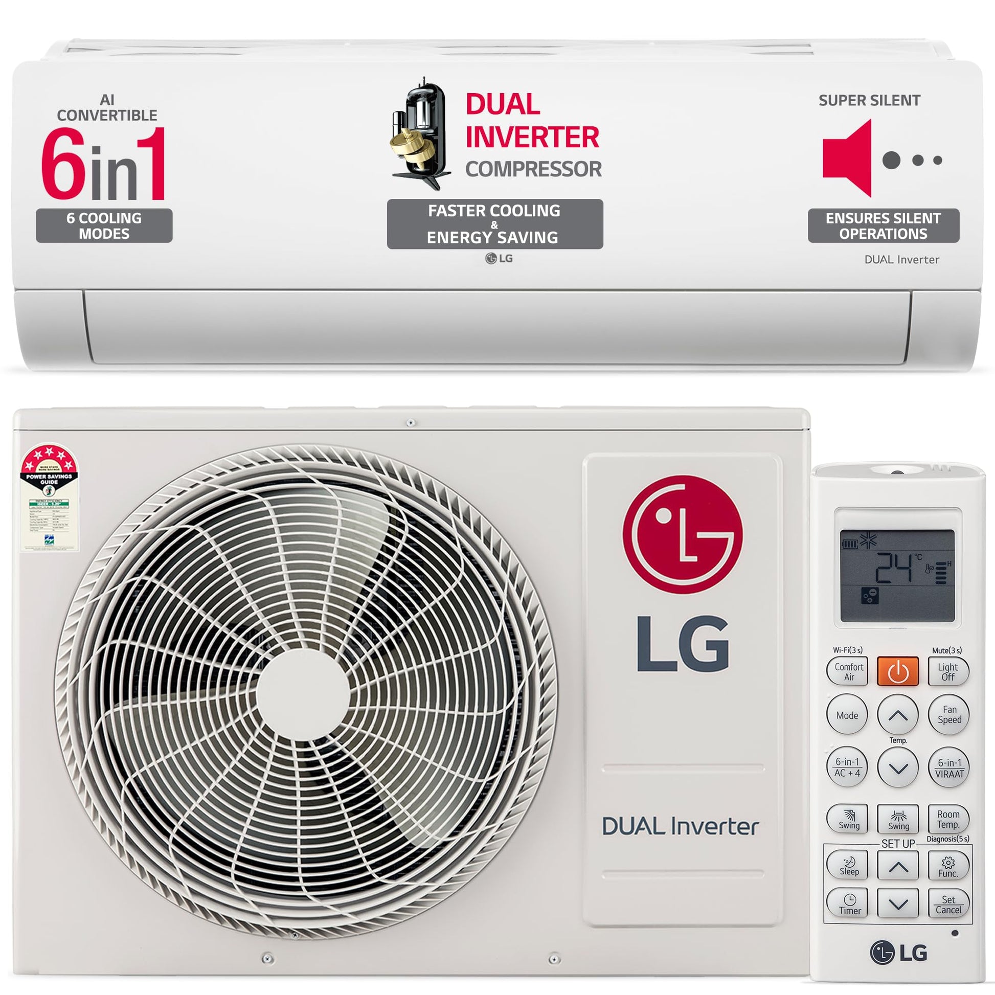 LG 1.5 Ton 5 Star DUAL Inverter Split AC (Copper, AI Convertible 6-in-1, VIRAAT Mode, Faster Cooling & Energy Saving, 4 Way Swing, HD Filter with Anti-Virus Protection, US-Q19YNZE, White)