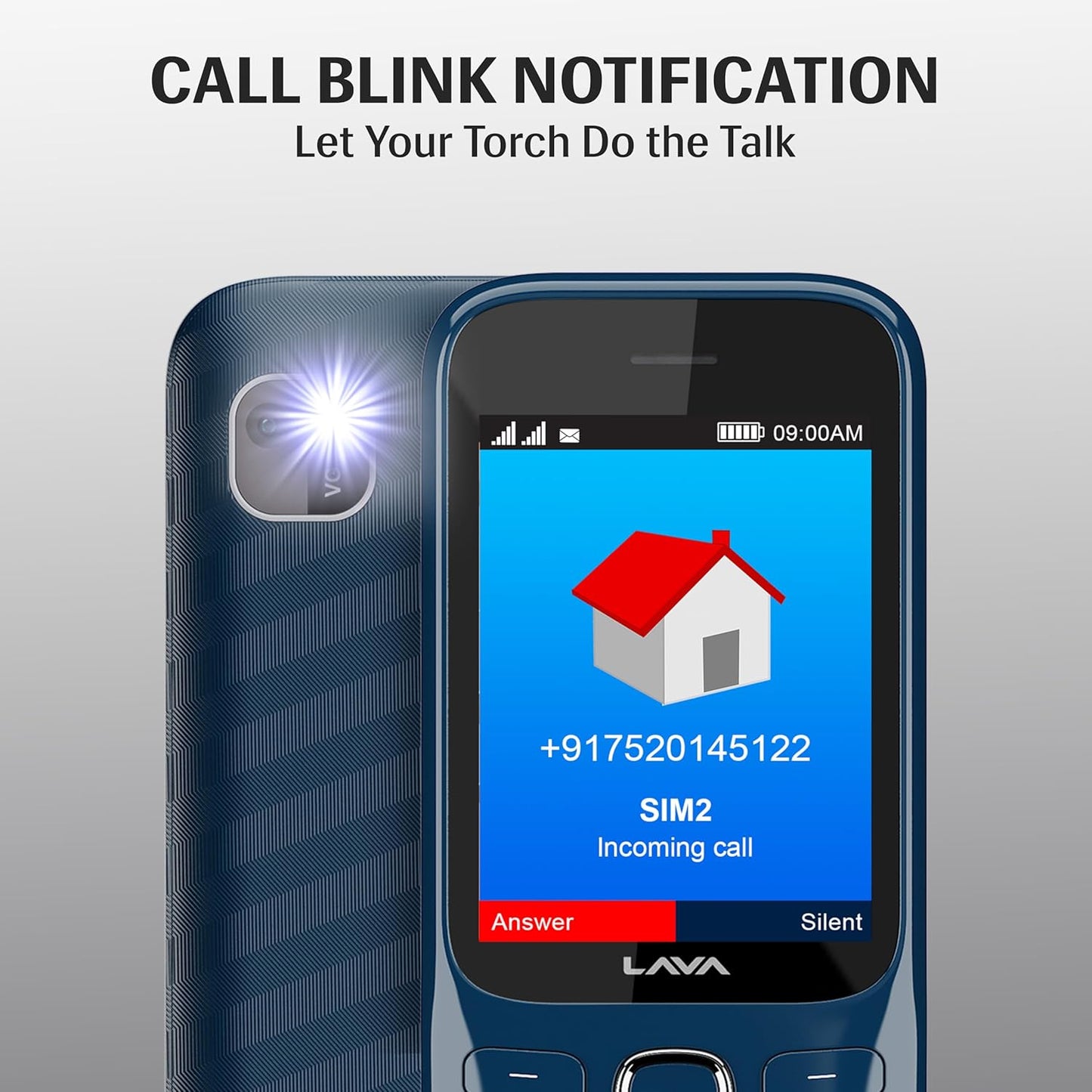 Lava Gem 2025 Dual Sim Keypad Phone (2.8" Display, Camera & Flash) | 2575mAh Smart AI Powerful Battery | Wireless FM & Recording | Stereo Speakers | Call Recording (Blue Chrome)