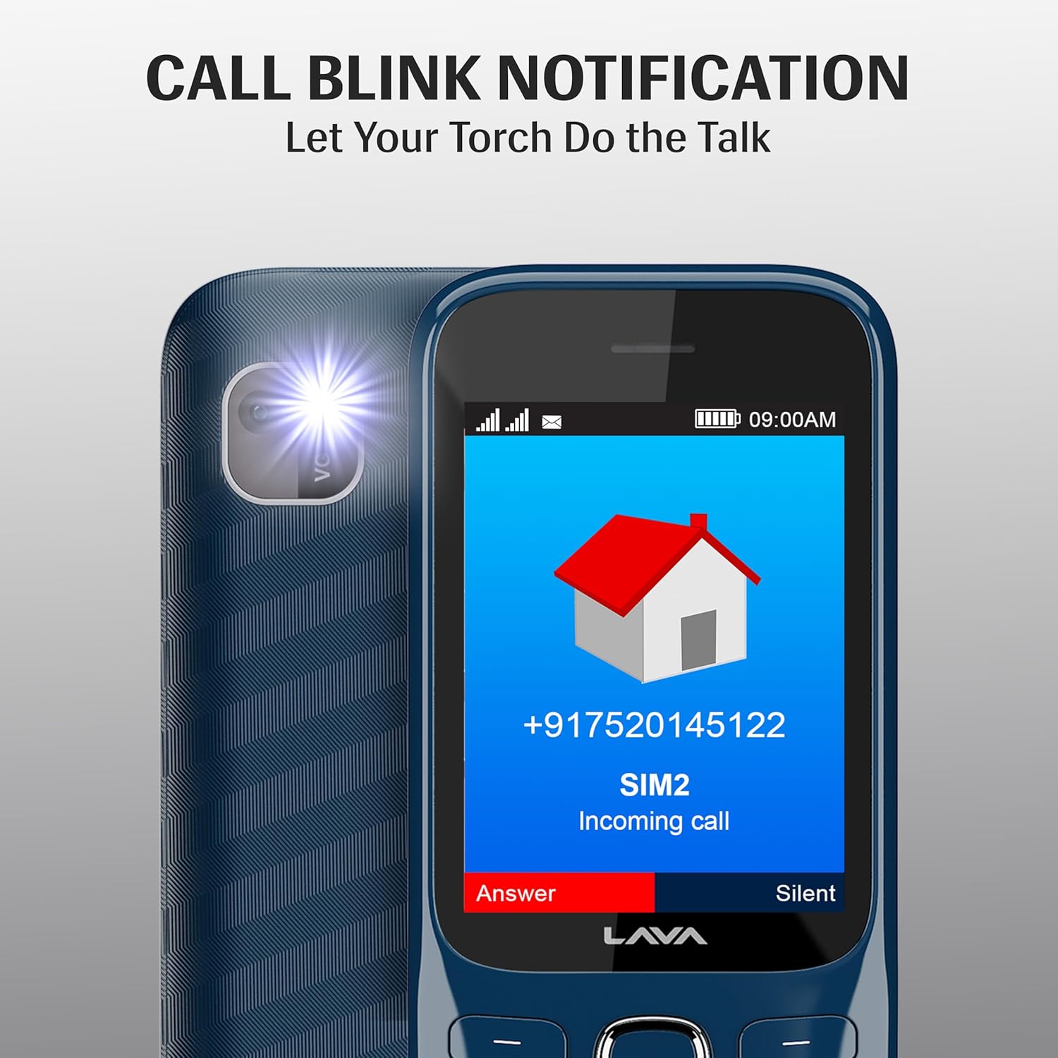 Lava Gem 2025 Dual Sim Keypad Phone (2.8" Display, Camera & Flash) | 2575mAh Smart AI Powerful Battery | Wireless FM & Recording | Stereo Speakers | Call Recording (Blue Chrome)