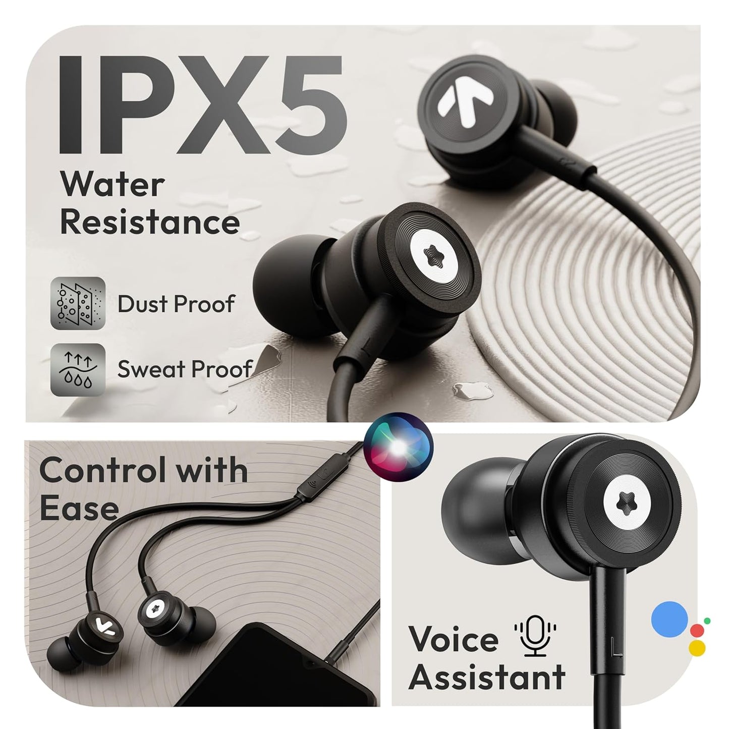 Boult XO Black Wired Earphones with 3.5mm Jack, Extra Bass, 10mm Dynamic Driver, Inline Control, IPX5 Water Resistant, HD Mic, Radial Finish, Earphones Wired Headphones with Mic Earphone
