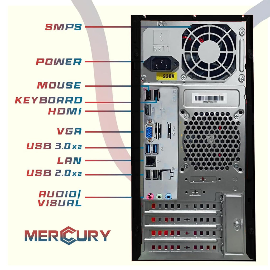 TECNICO Hi Performance Desktop Computer, Core i5 Processor, 8GB DDR3 RAM, 128GB SSD, 500GB HDD, 20inch LED Monitor, Keyboard and Mouse, Windows 11, WiFi