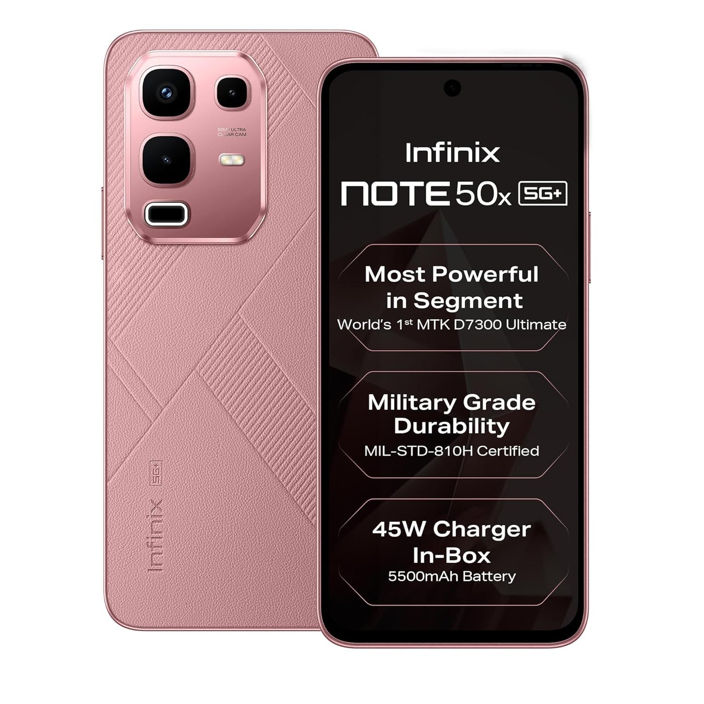 Infinix Note 50x 5G+ (Sunset Spice Pink, 8GB RAM, 128GB Storage) | MediaTek D7300 Ultimate | 90FPS BGMI Gaming | 5500mAH Battery with 45W FastCharge | 650K+ AnTuTu AI