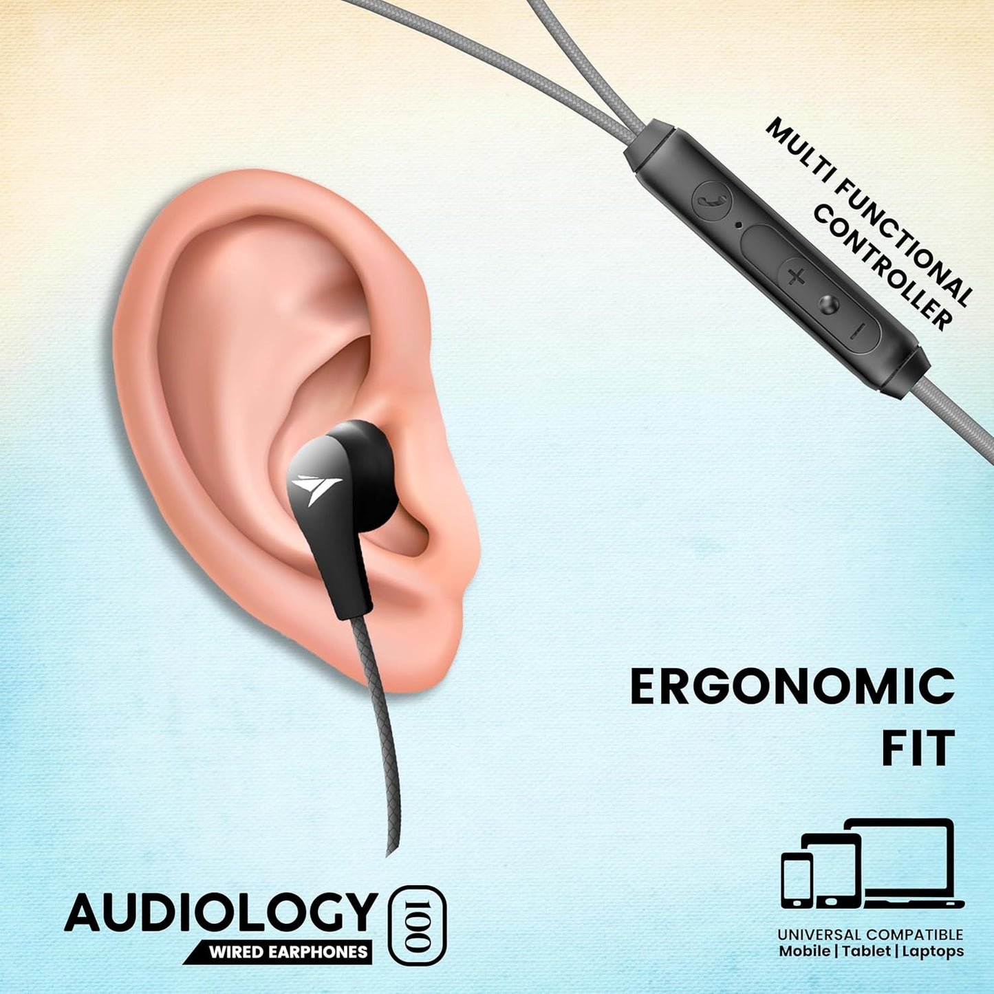 MOZU Audiology 100 Type C Earphone/Headphone with mic Rugged Wire Wide Compatibility Earphone (Fossil Grey)