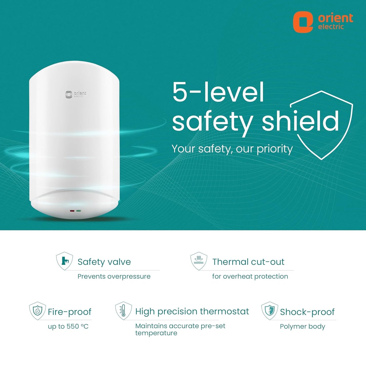 Orient Electric Aura Instant Pro | 3 Litre Instant Water Heater| Stainless Steel Tank | Shockproof | 6.5 bar pressure compatibility | Suitable for low & mid rise buildings | 5 years tank warranty