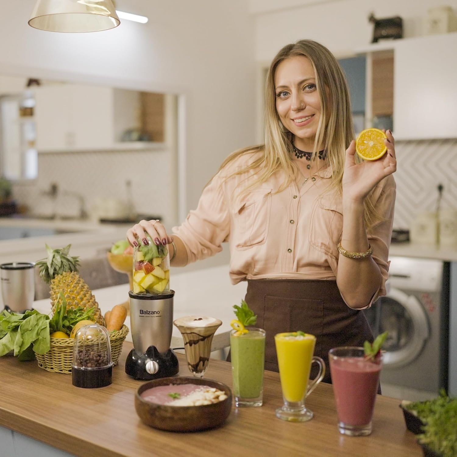 Balzano Bullet Mixer Grinder 500W, 3 Jars, 2 Blades, 2 Lids, Italian Premium Brand, Pulse Function, Blender for Smoothies and Juices/Smoothie Maker, Portable Blender, Grinder for Kitchen, Silver