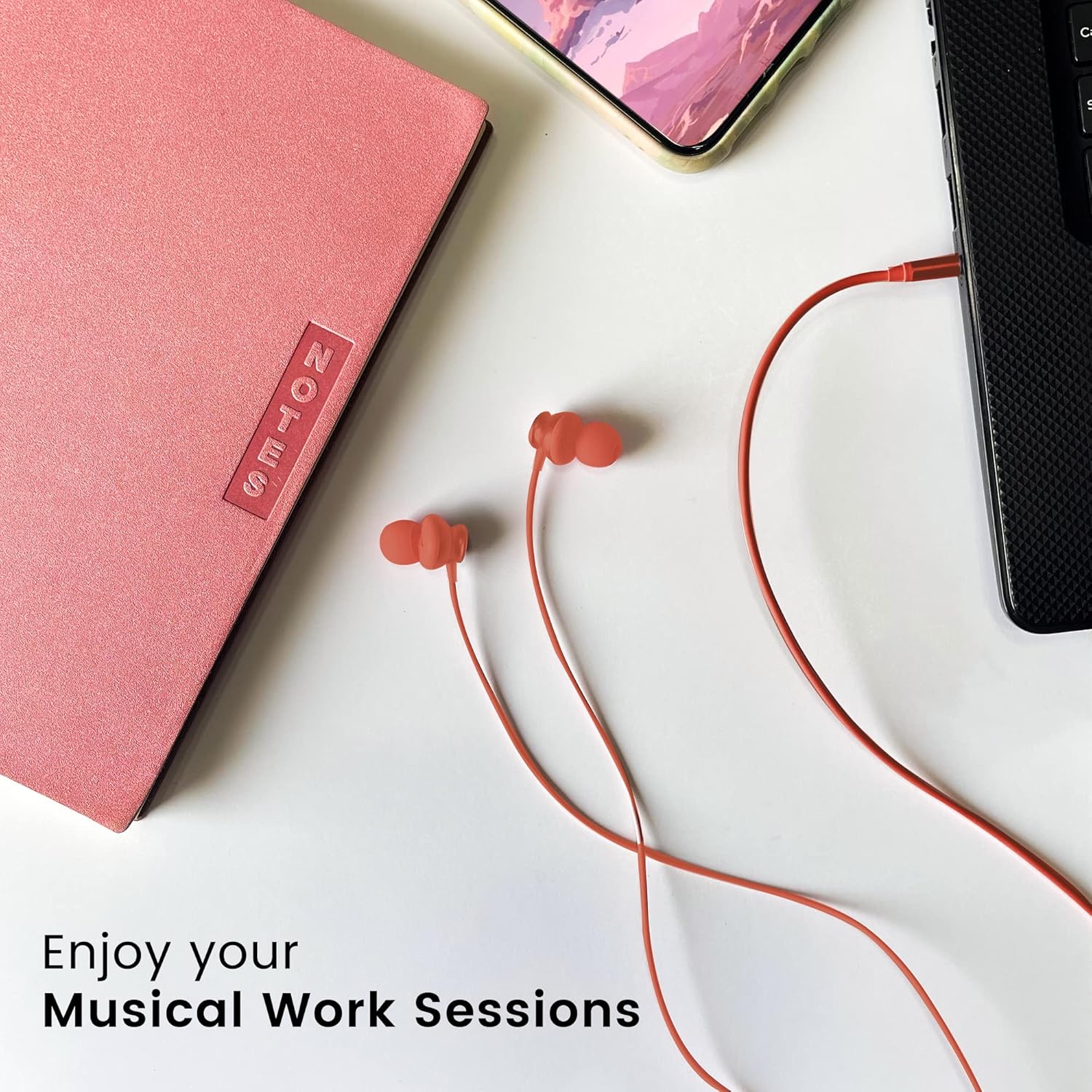 Ambrane Stringz 38 Wired Headphones with Mic, Powerful HD Sound with High Bass, Tangle Free Cable, Comfort in Ear Fit, 3.5mm Jack (Amber Orange)