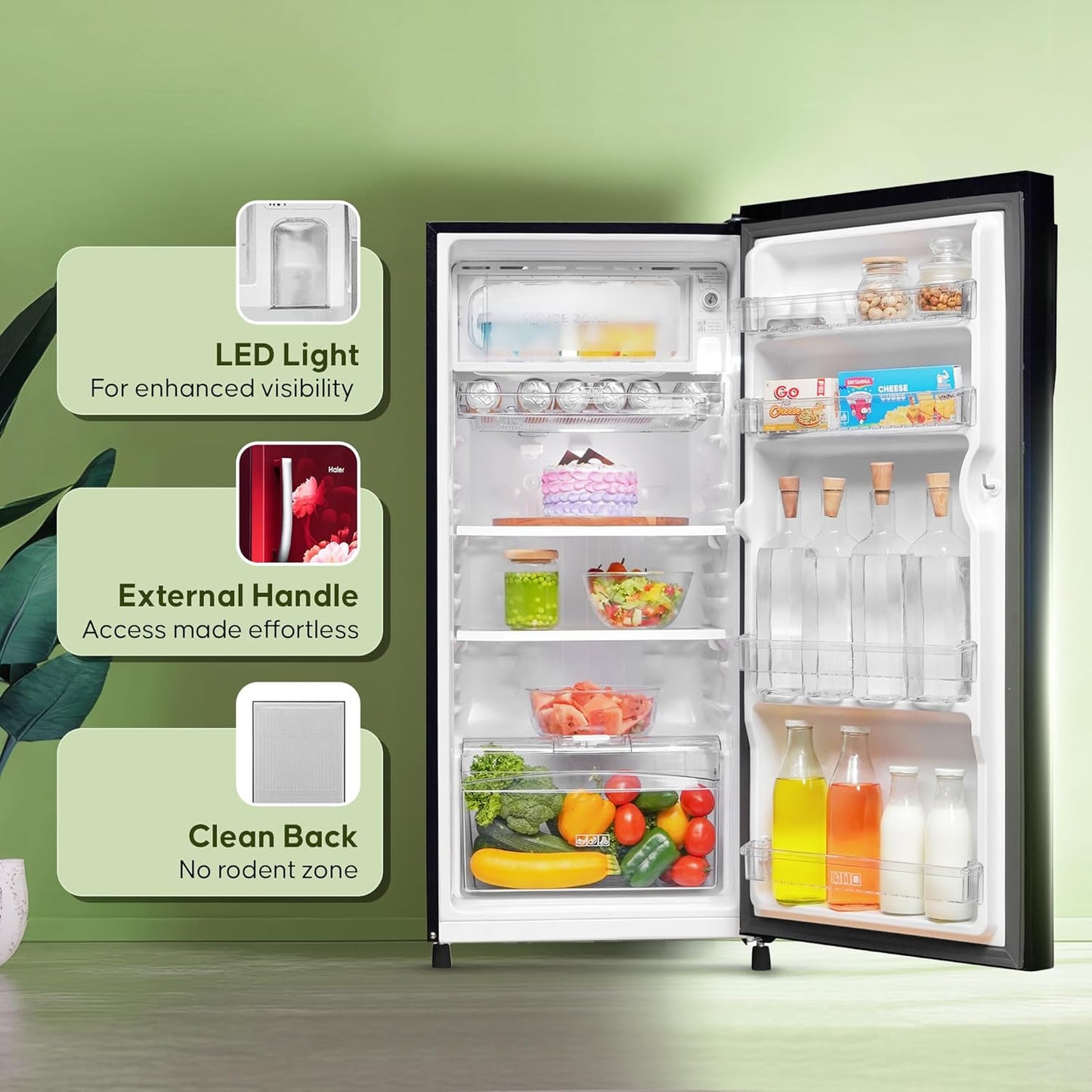 Haier 190L 2-Star Direct Cool Single Door Refrigerator (HED-202RV-P, Red Voila)