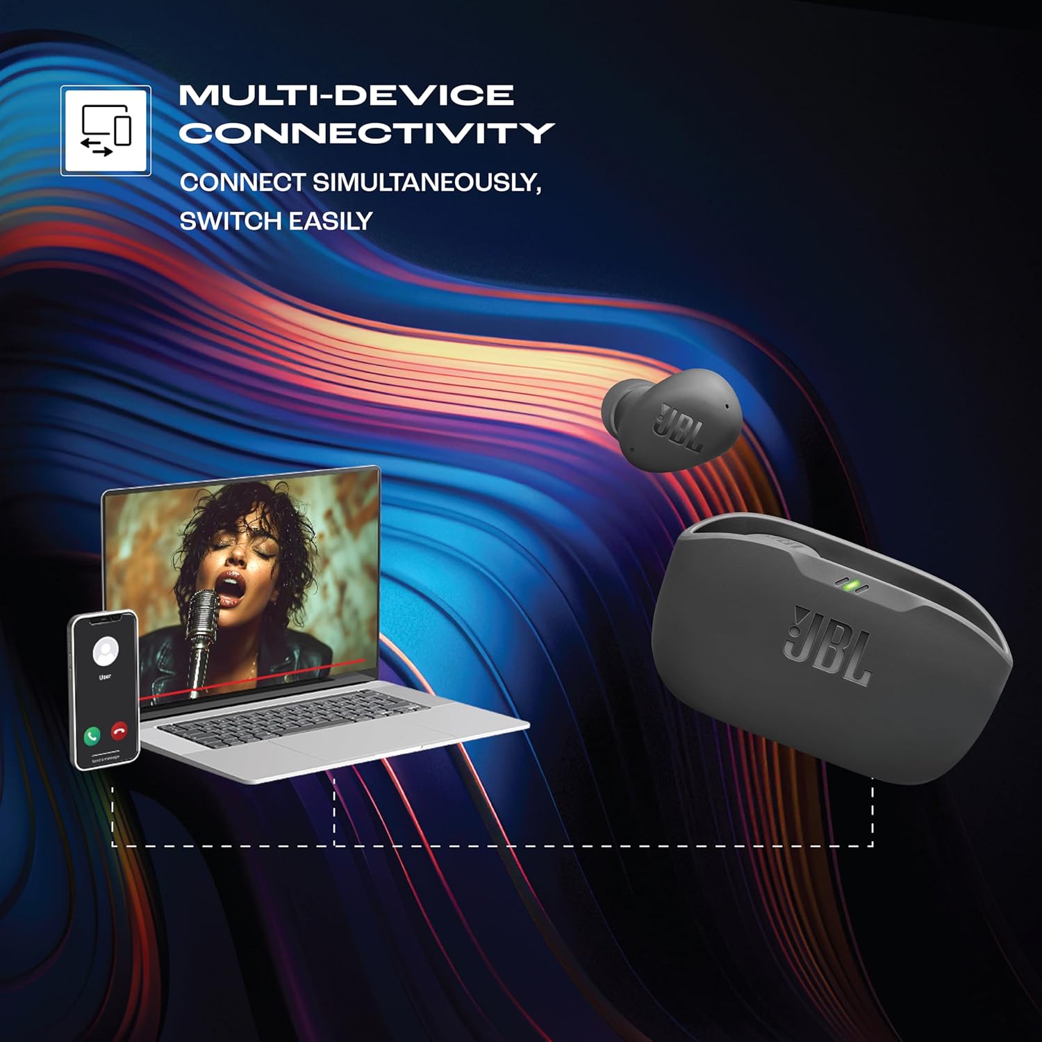 JBL Wave Buds 2 Ear Buds Wireless BluetoothV5.3, Active Noise Cancellation EarBuds,Multi Connect, App for Customized Extra Bass Eq, Relax Mode,Speed Charge, 40H Playback, Fast Pair, 4 Mics,IP54(Black)