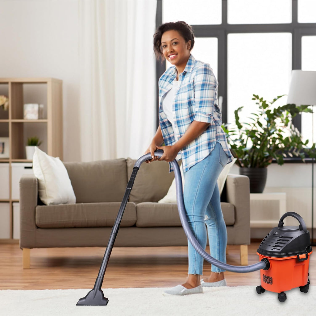 BLACK+DECKER BDWD08-B1 Wet and Dry Vacuum Cleaner with Cannister Body, 1000 W, Powerful Suction, 8L Capacity, 220V Vacuum Cleaner for Home Use, 1 Year Manufacturer Warranty(Red/Black)