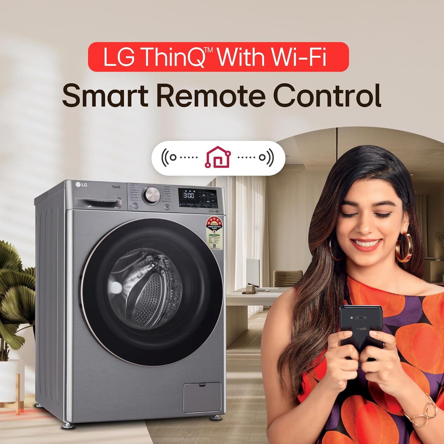 LG 9 Kg, 5 Star, AI Direct Drive Technology, Wi-Fi, Steam+ with Wrinkle Care, Fully Automatic Front-Loading Washing Machine (FHP1209Z7P, Intelligent & Convenient Fabric Care, Allergy Care, Platinum)