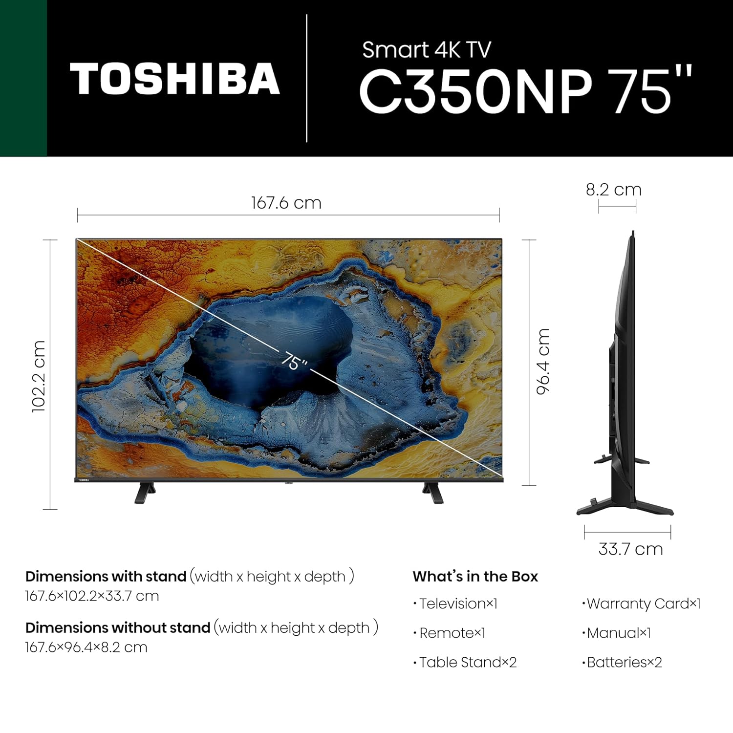TOSHIBA 189 cm (75 inches) C350NP Series 4K Ultra HD Smart LED Google TV 75C350NP (Black)