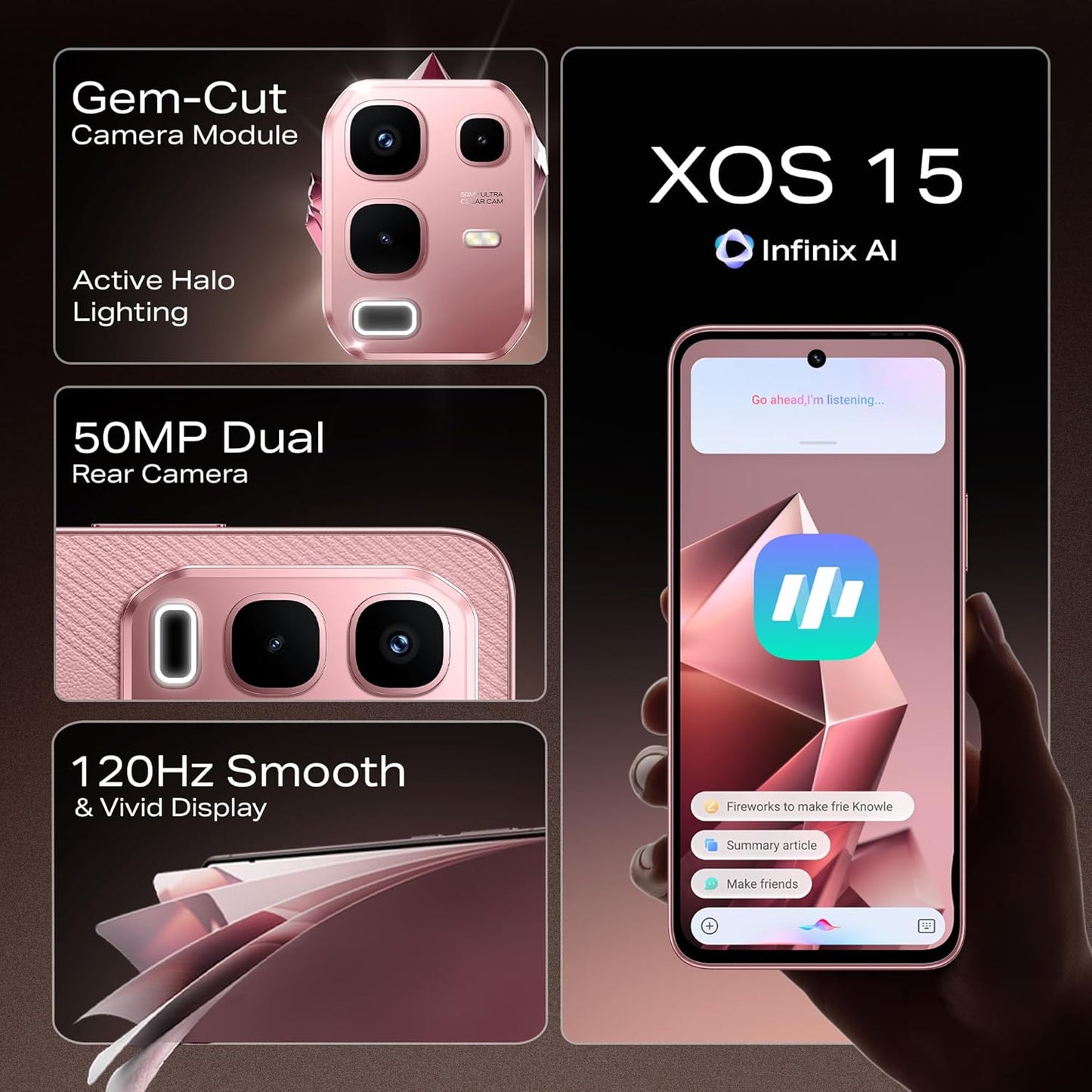 Infinix Note 50x 5G+ (Sunset Spice Pink, 8GB RAM, 128GB Storage) | MediaTek D7300 Ultimate | 90FPS BGMI Gaming | 5500mAH Battery with 45W FastCharge | 650K+ AnTuTu AI