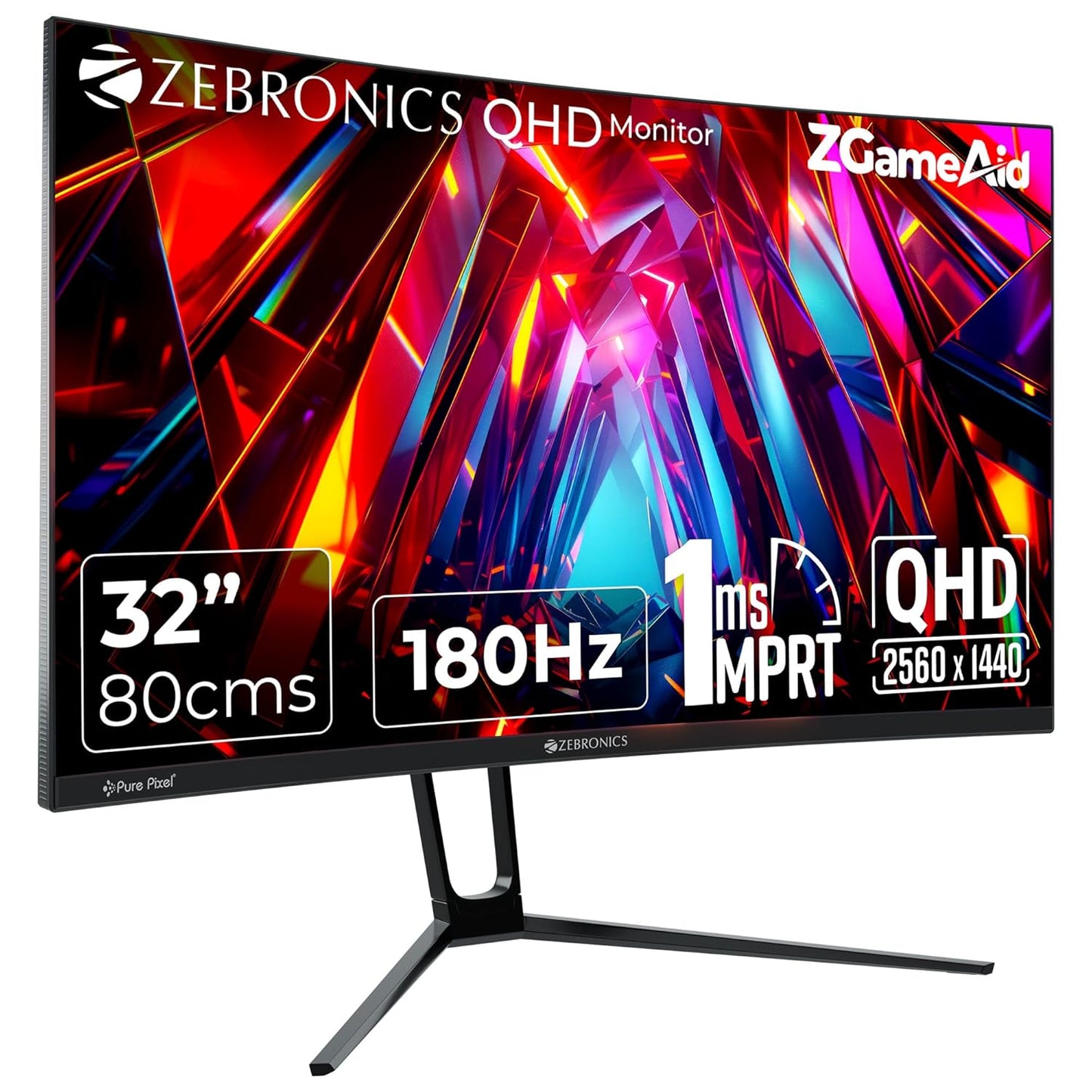 ZEBRONICS N32A 32"(80 cm) 1500R Curved Gaming Monitor, QHD 2560x1440, Antiglare, 300Nits, 180Hz, 1ms MPRT, HDR10, 99% sRGB | 92% DCI-P3, Adaptive Sync, 2 x DP | 2 x HDMI | 1 x 3.5mm