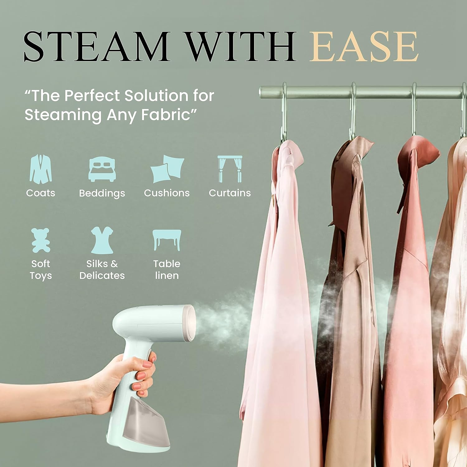 Goodscity handheld garment steamer for clothes, Vertical & Horizontal Steam iron for clothes, 30s Fast heating,1200 Watt Portable Steam press,250ml tank, Glove, Measuring cup & Brush,1 year Waranty