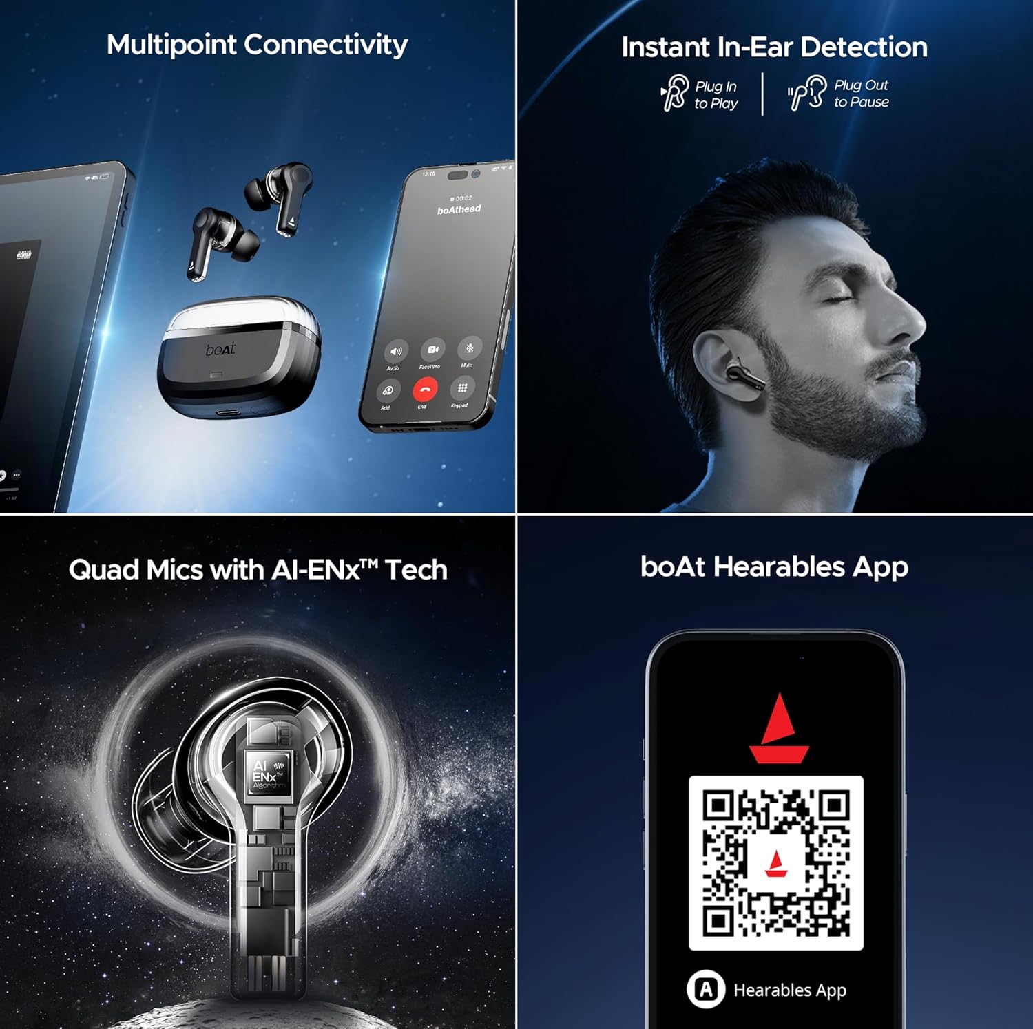 boAt Nirvana Space, 360º Spatial Audio, Active Noise Cancellation (~32dB), 100Hrs Battery,4Mics ENx, Fast Charge, v5.3 Bluetooth Earbuds, TWS Ear Buds Wireless Earphones with mic (Cosmic Black)