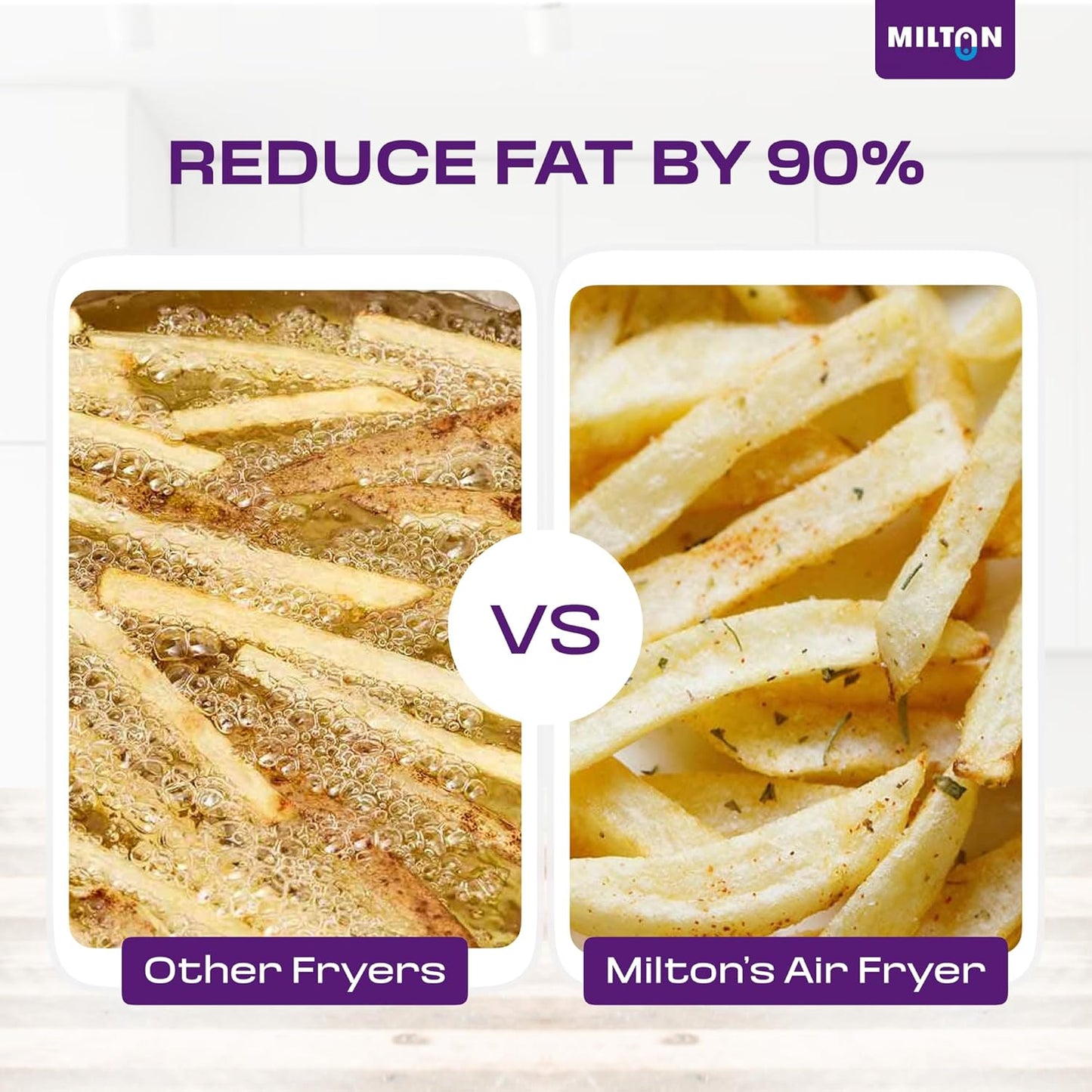 Milton Rapid Digital Air Fryer 5L | 1450W | 360° High Speed Air Circulation | Up to 90% Less Oil Usage | 8 Preset Menus | Touch Control Panel & Digital Display | Auto Shut-Off | 1 Year Warranty