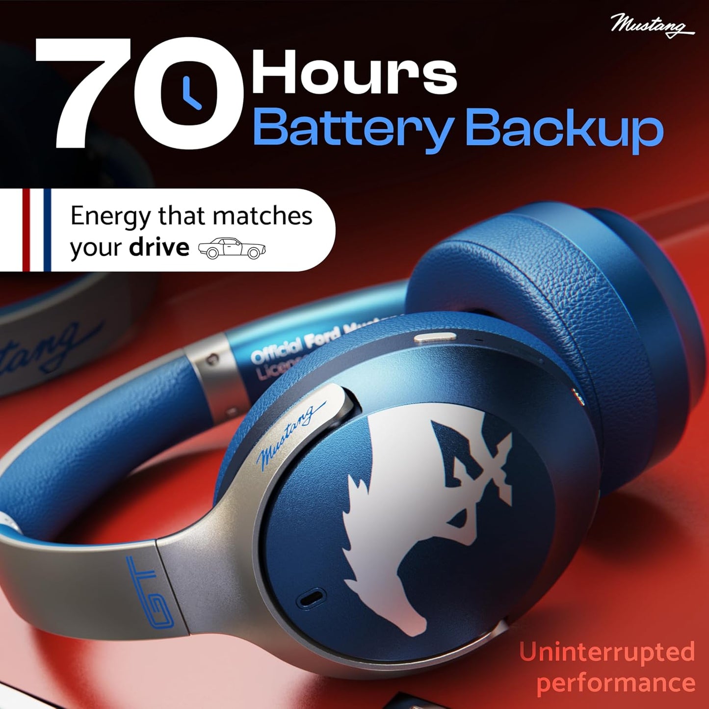 Boult GOBOULT X Mustang Q Over Ear Bluetooth Headphones with 70H Playtime, 40mm Bass Drivers, Zen ENC Mic, Type-C Fast Charging, 4 EQ Modes, Bluetooth 5.4, AUX Option, IPX5 Wireless Headphones