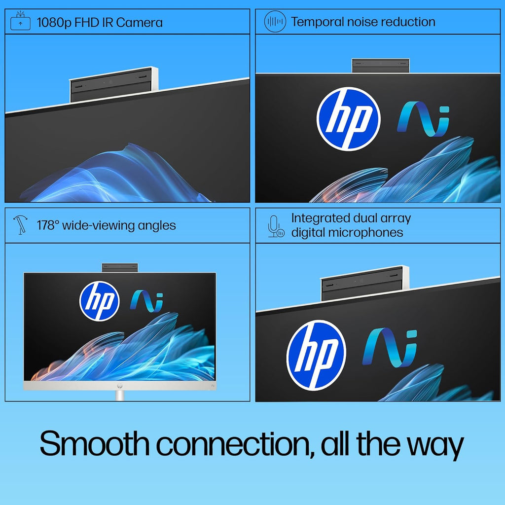 HP AIO, 13th Gen Intel Core i3-1315U,(8GB DDR4,512GB SSD) 300 nits, Anti-Glare, 23.8inch(60.5cm) FHD, Win11, M365, Office24, Shell White, 5.27kg, FHD IR tilt Camera w/Privacy Shutter, 24-cr0901in