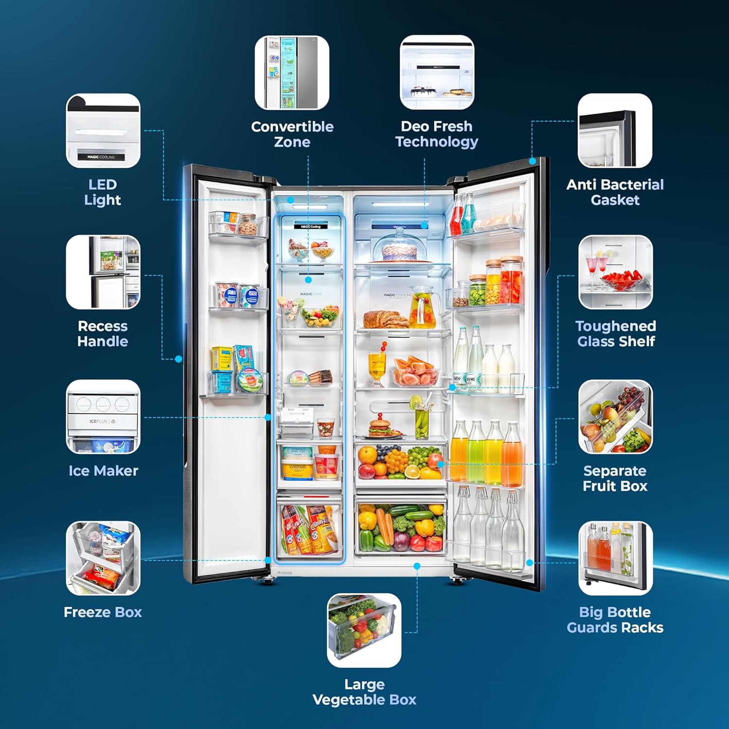 Haier 596L 3Star 2 Door Side by Side Frost Free Refrigerator|100% Convertible|Expert Inverter|Digital Display Panel|Twist Ice Tray|Deo Fresh Technology (HES-690SS, Shiny Silver)