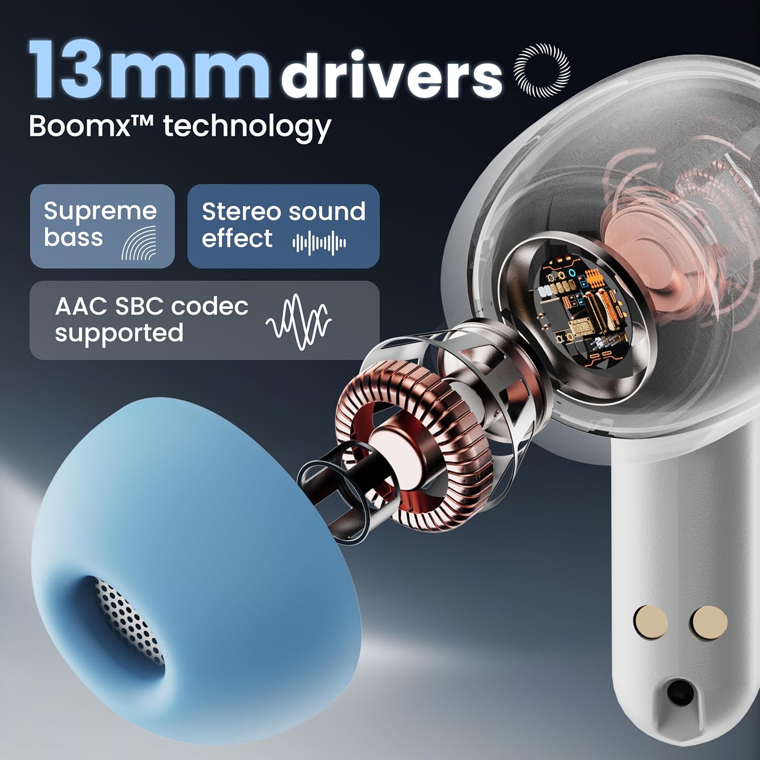 GOBOULT K10 Truly Wireless Bluetooth in Ear Earbuds with 50H Playtime, 4 Mic Clear Calling, 45ms Low Latency, 10mm Drivers, Touch Controls, Type-C Fast Charging, TWS Ear Buds Wireless (Ice Blue)